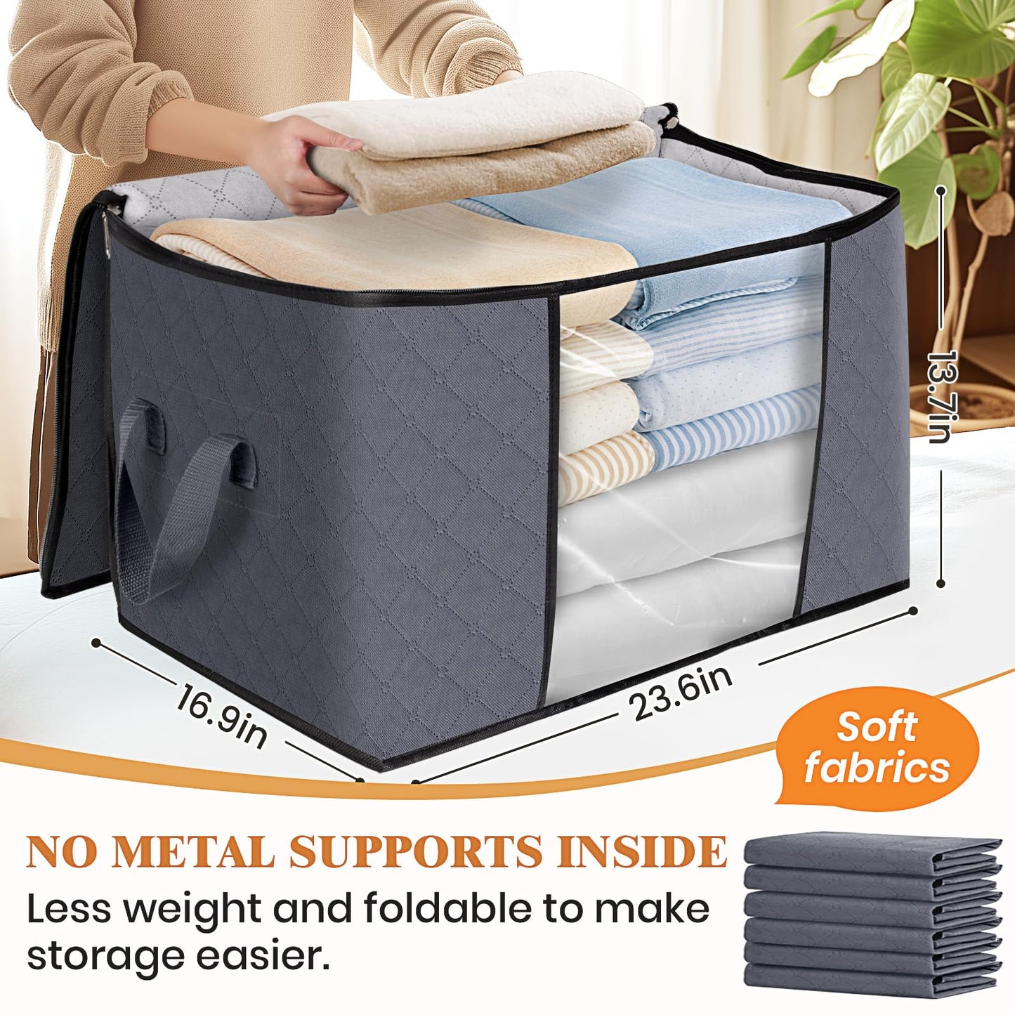Fab Totes Clothes Storage Bags 6 Pack Foldable Organizers