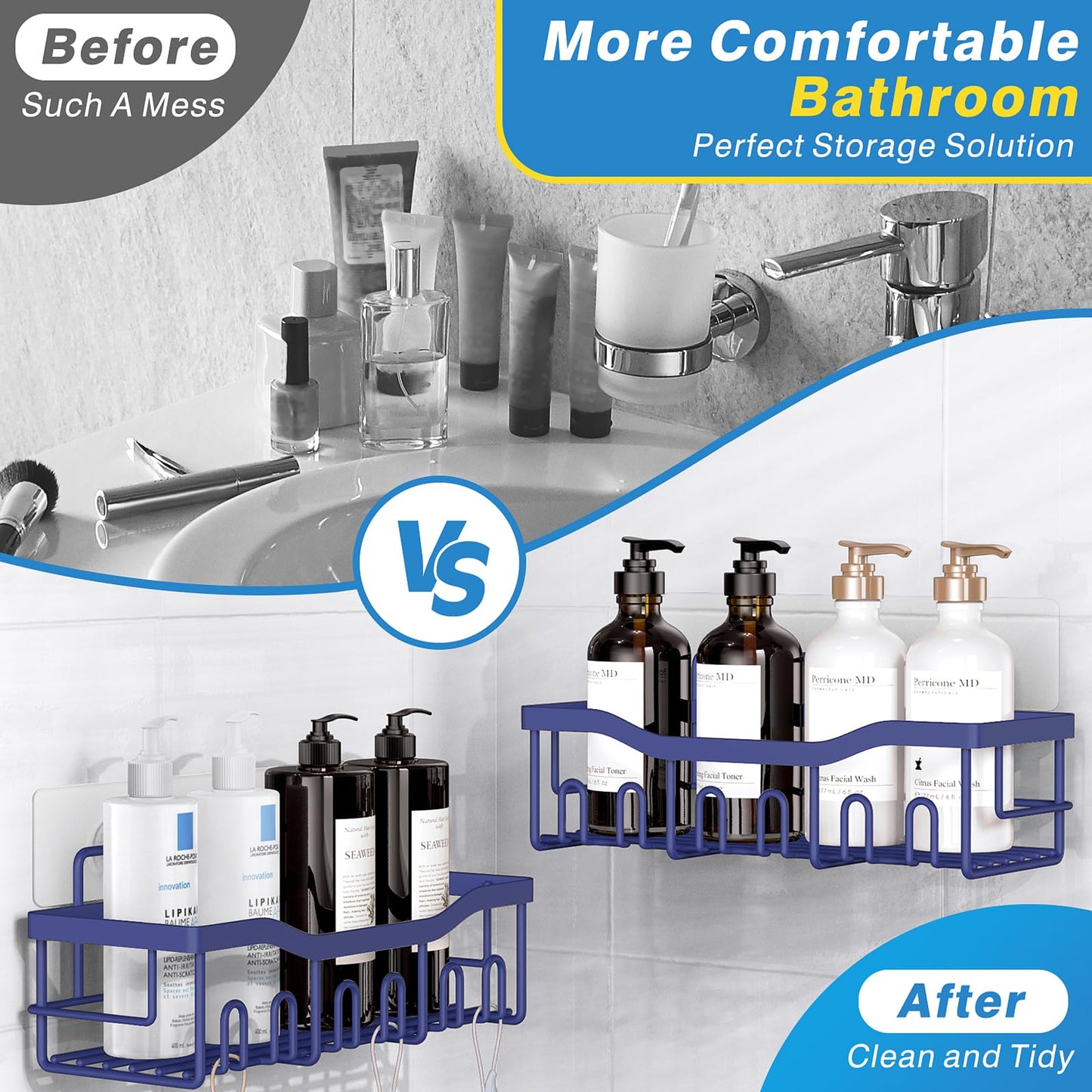 EUDELE Adhesive Shower Caddy 5 Pack Rustproof Organizer