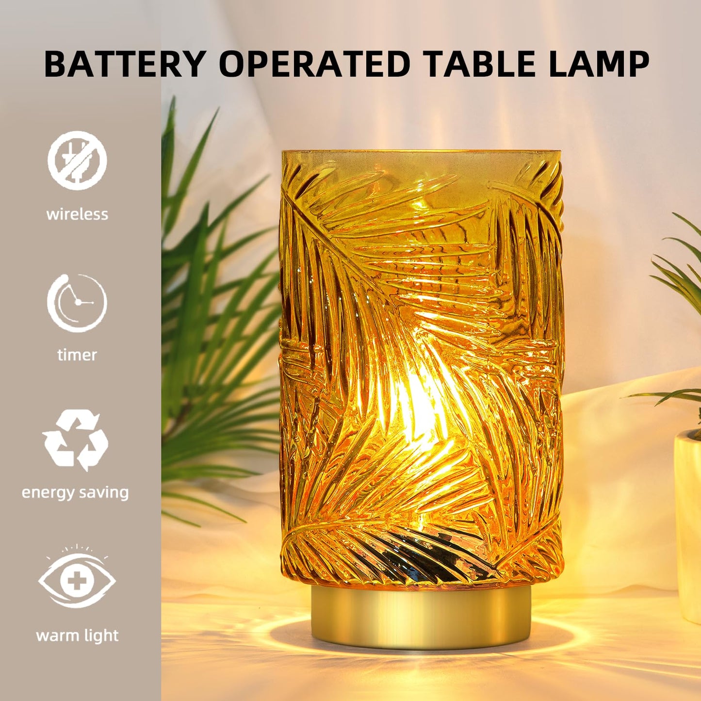 Battery Operated Cordless Table Lamp LED Nightlight with Timer
