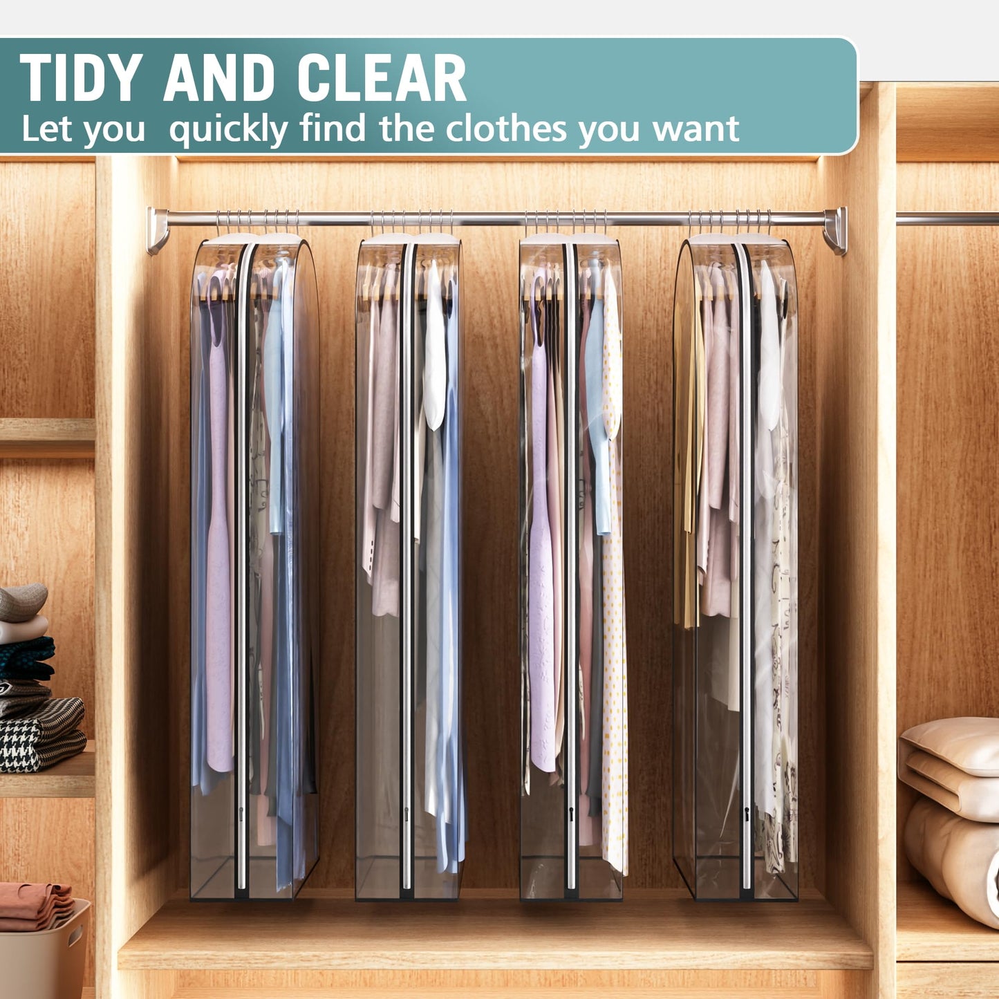 Liuoud Clear Garment Bags 4 Pack 40 Inch Gusseted Suit Covers