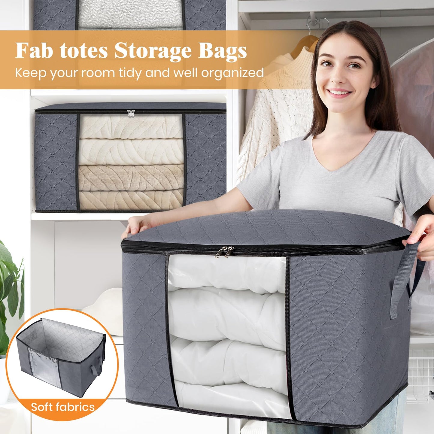 Fab Totes Clothes Storage Bags 6 Pack Foldable Organizers