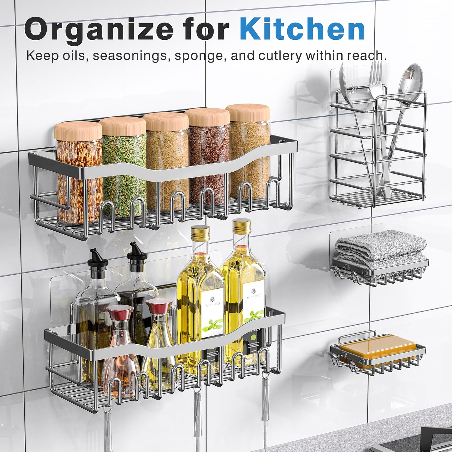 EUDELE Adhesive Shower Caddy 5 Pack Rustproof Organizer