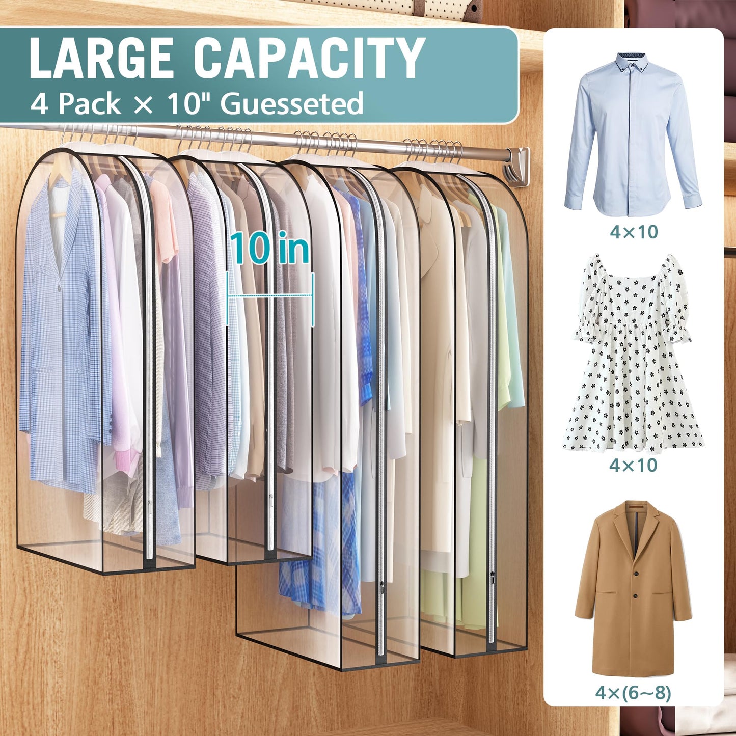 Liuoud Clear Garment Bags 4 Pack 40 Inch Gusseted Suit Covers