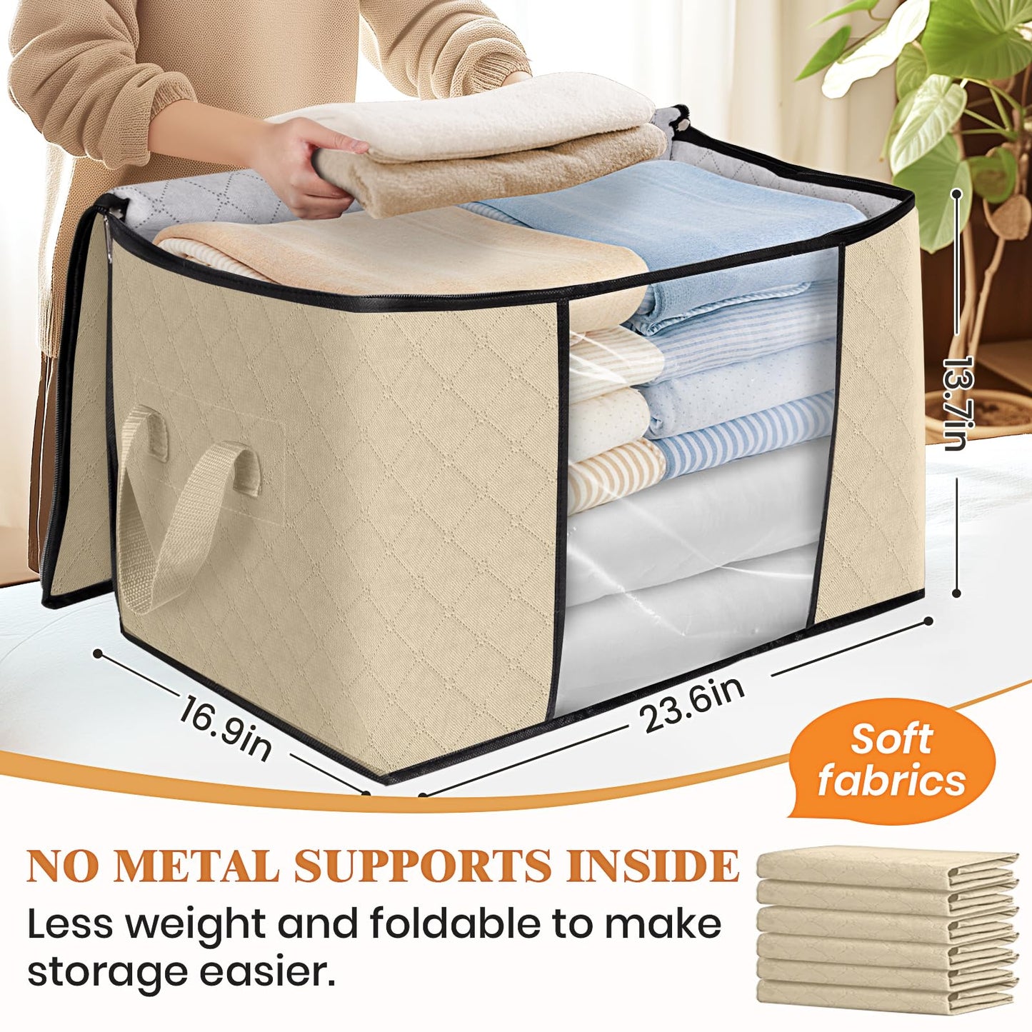 Fab Totes Clothes Storage Bags 6 Pack Foldable Organizers