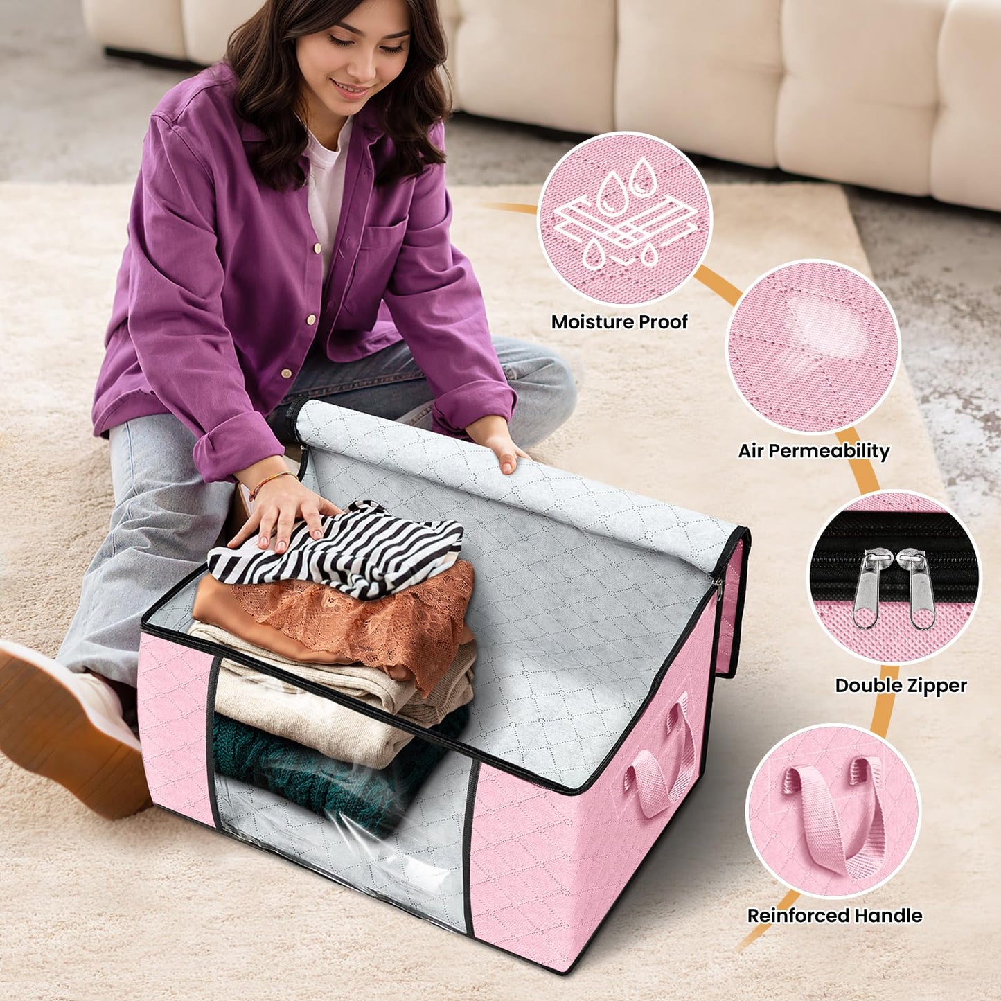 Fab Totes Clothes Storage Bags 6 Pack Foldable Organizers