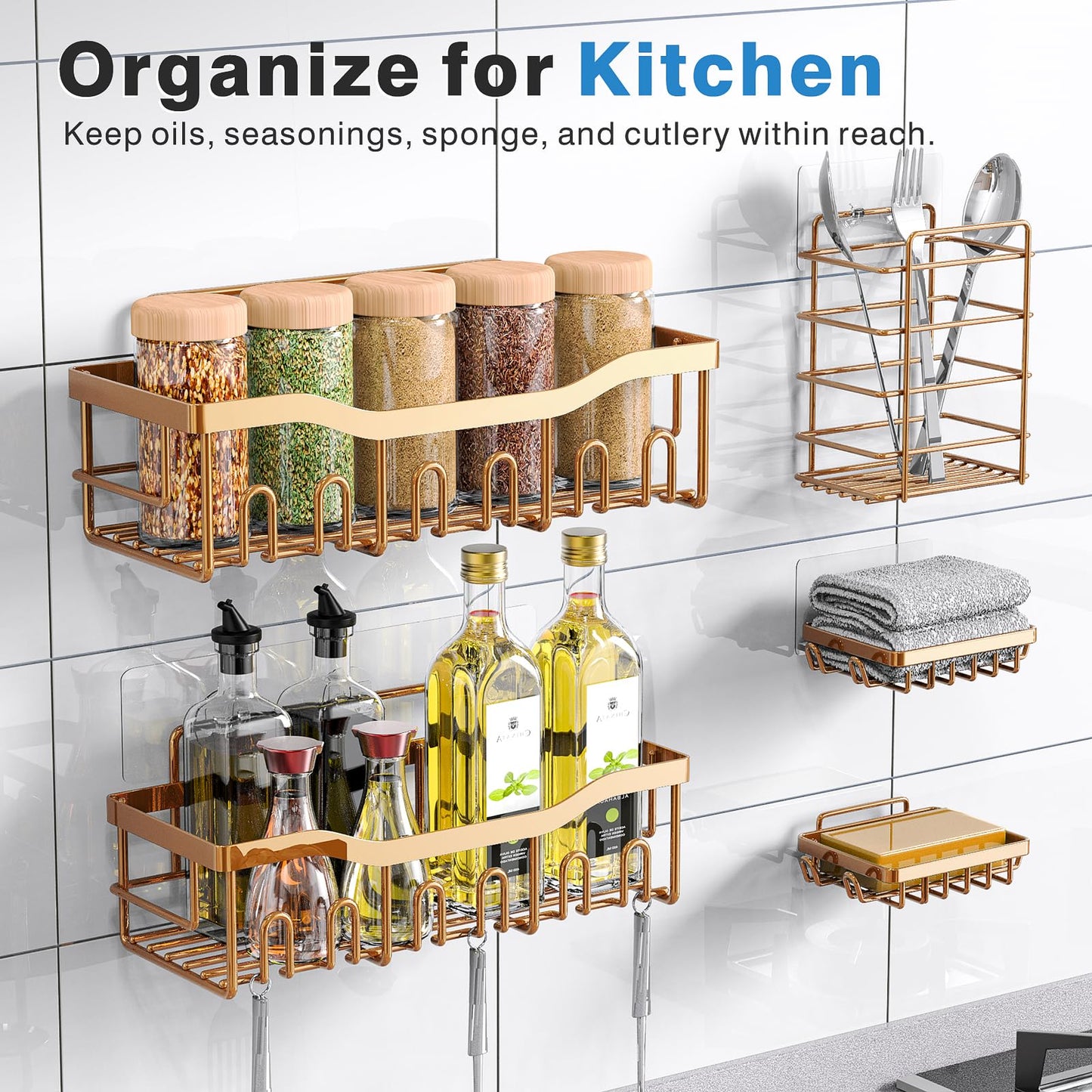 EUDELE Adhesive Shower Caddy 5 Pack Rustproof Organizer