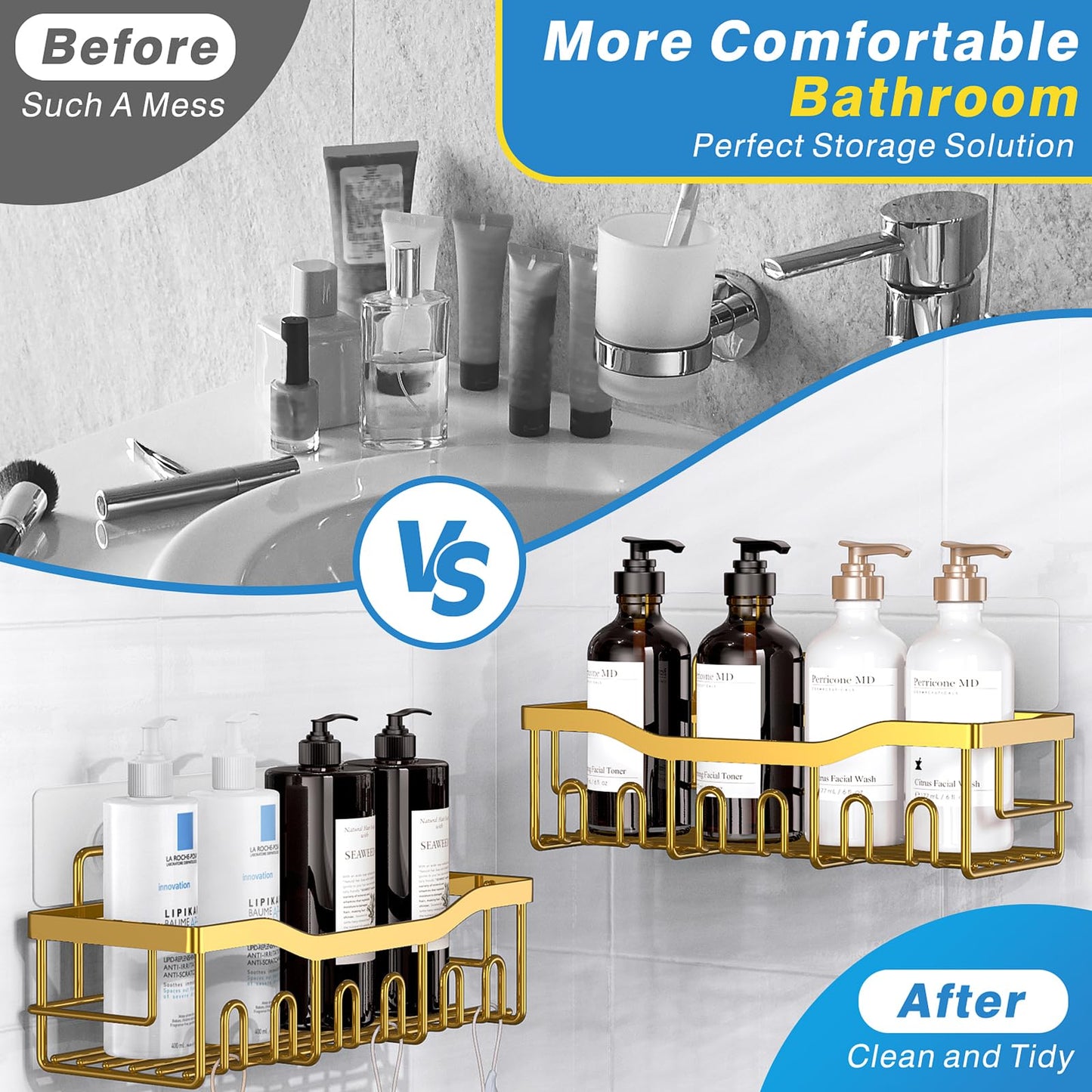 EUDELE Adhesive Shower Caddy 5 Pack Rustproof Organizer