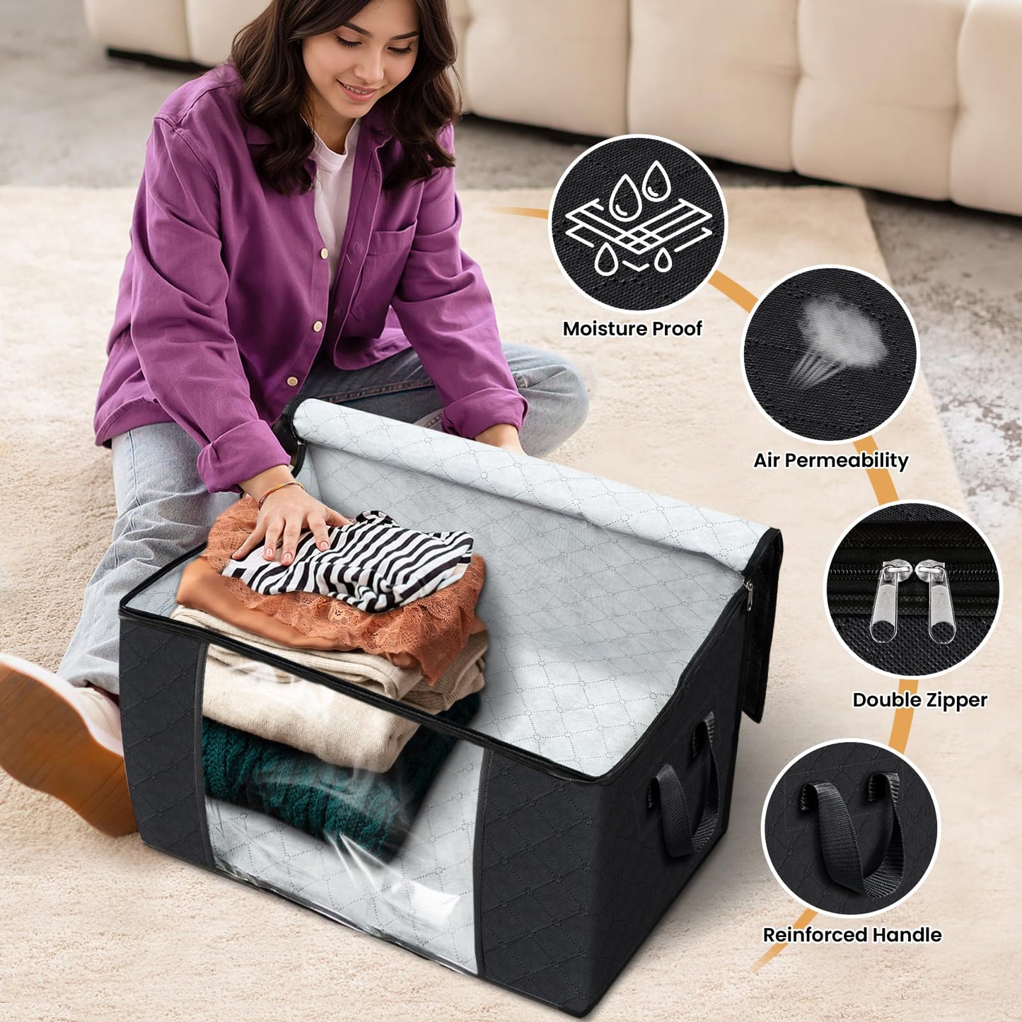 Fab Totes Clothes Storage Bags 6 Pack Foldable Organizers