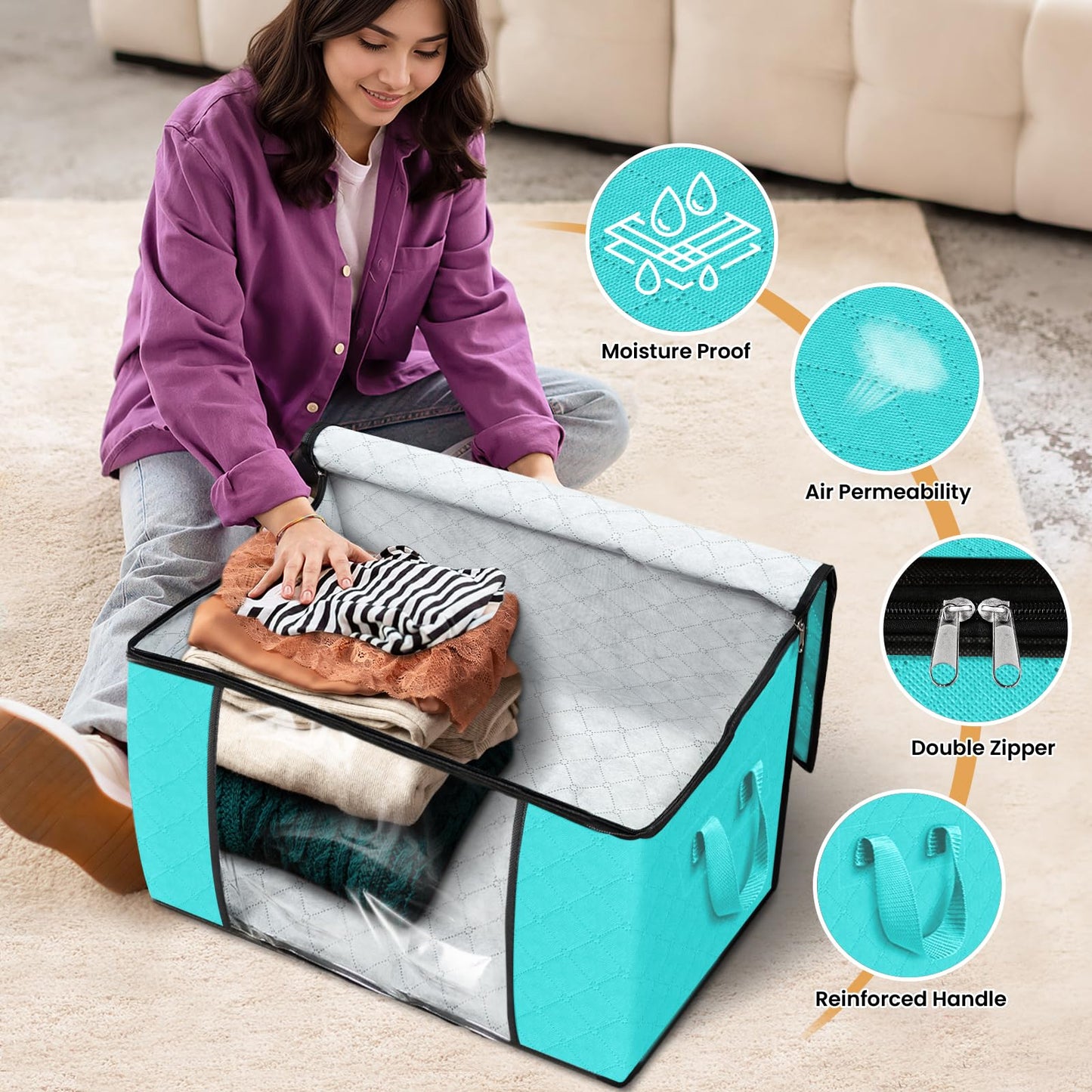 Fab Totes Clothes Storage Bags 6 Pack Foldable Organizers