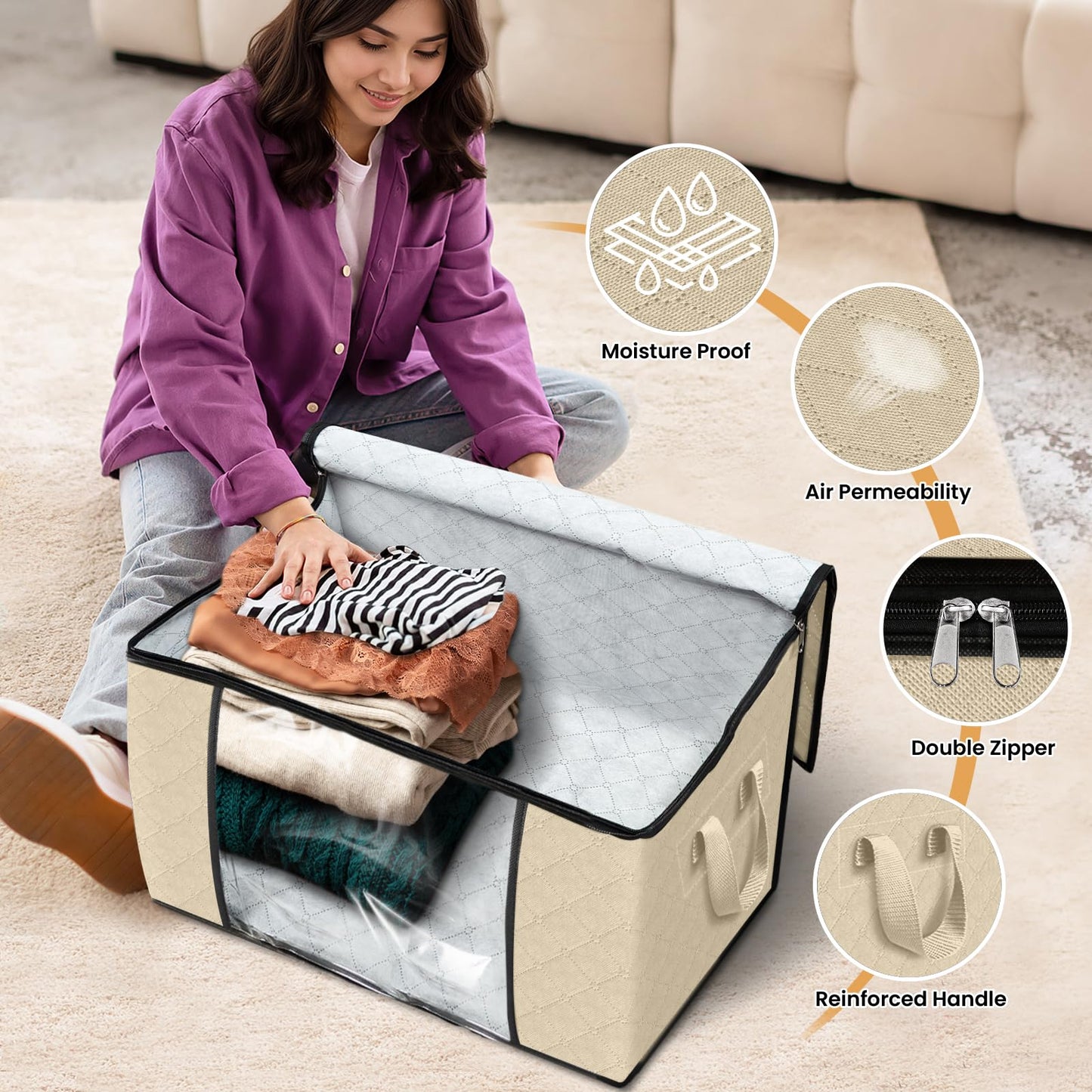 Fab Totes Clothes Storage Bags 6 Pack Foldable Organizers