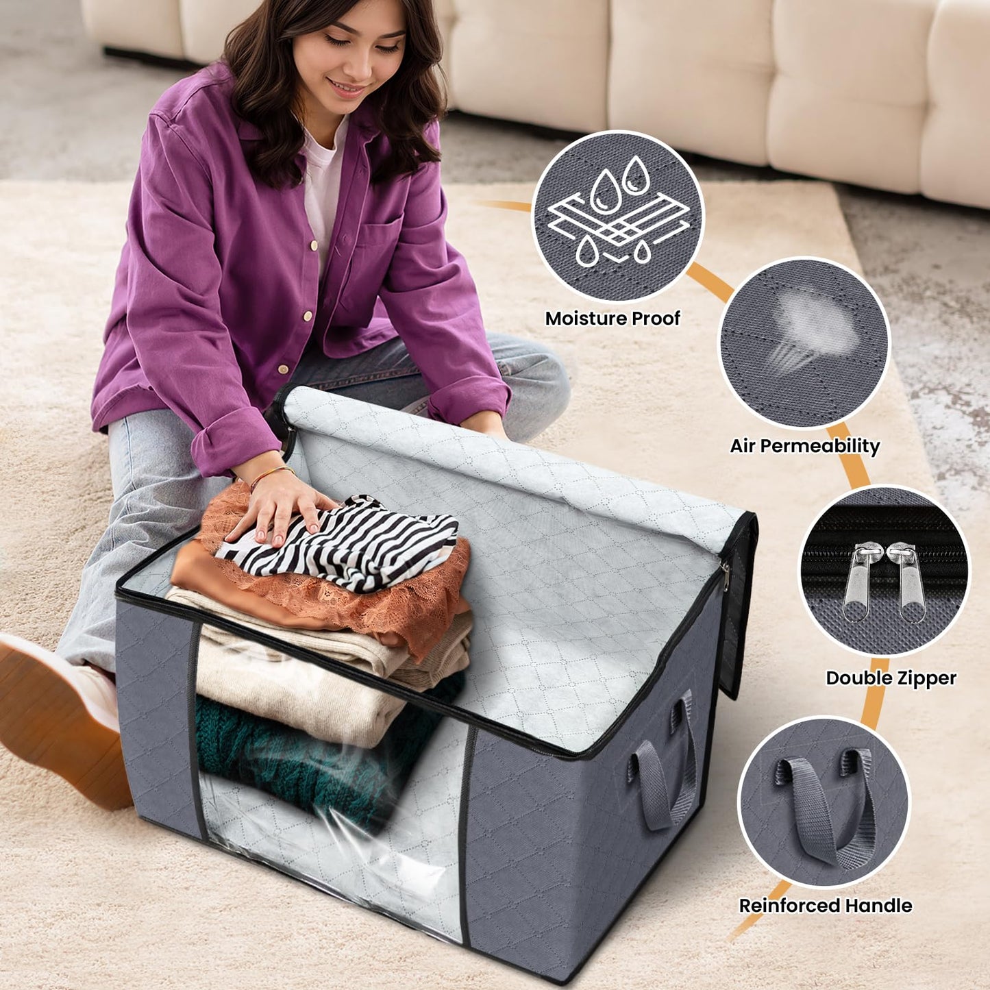 Fab Totes Clothes Storage Bags 6 Pack Foldable Organizers