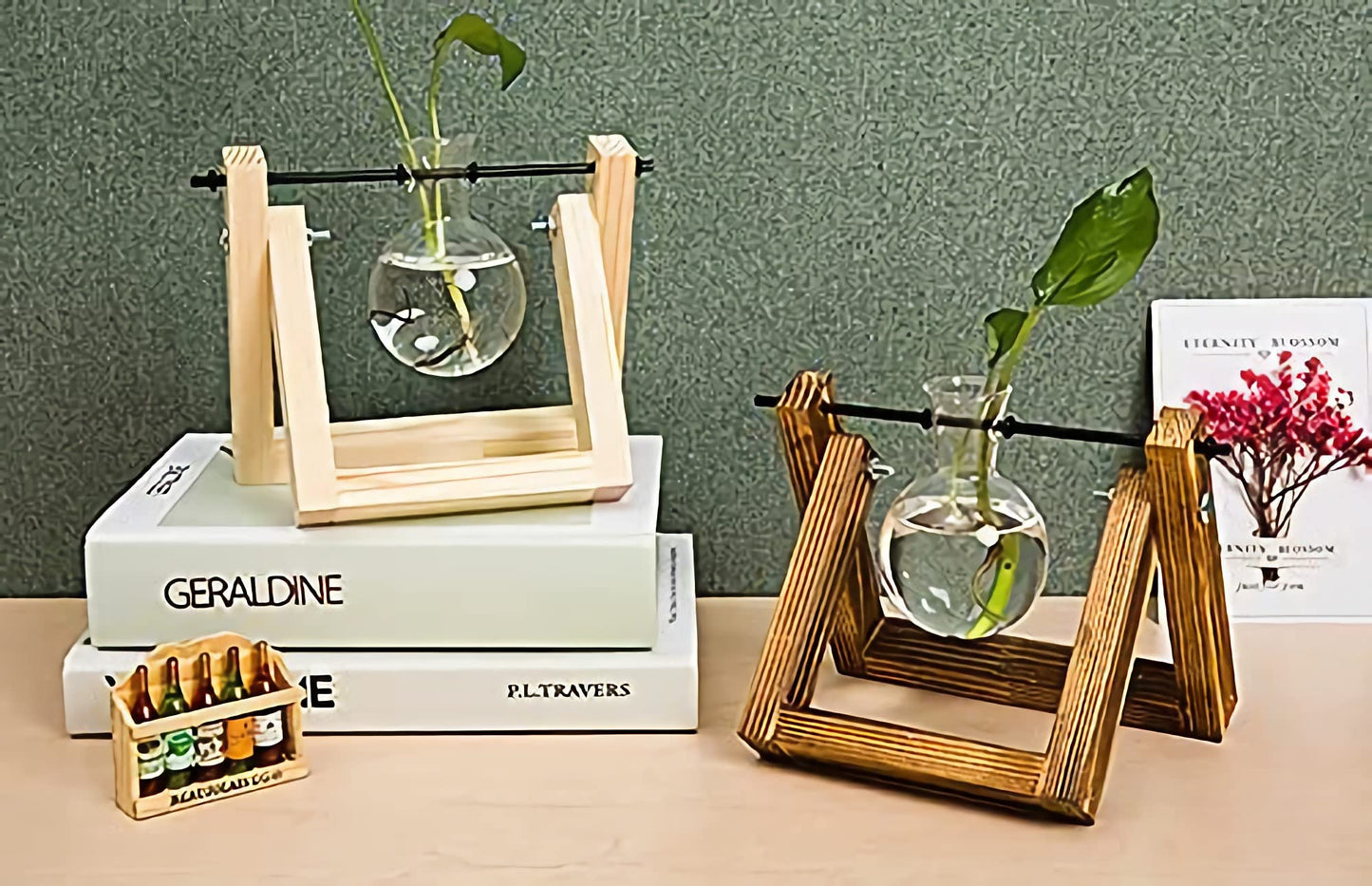 Kingbuy Terrarium Propagation Station 3 Bulb Glass Vase on Wooden Stand