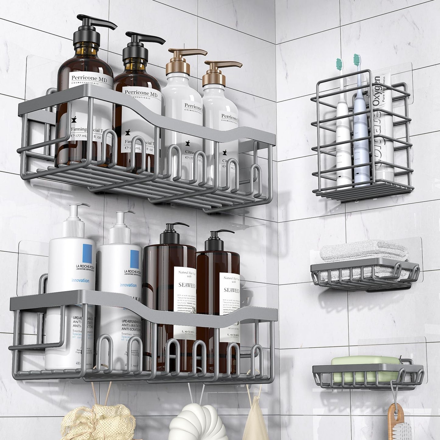 EUDELE Adhesive Shower Caddy 5 Pack Rustproof Organizer