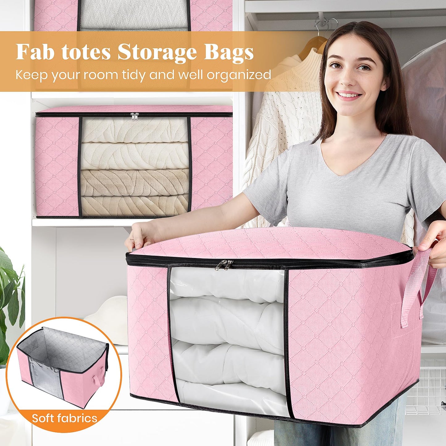 Fab Totes Clothes Storage Bags 6 Pack Foldable Organizers