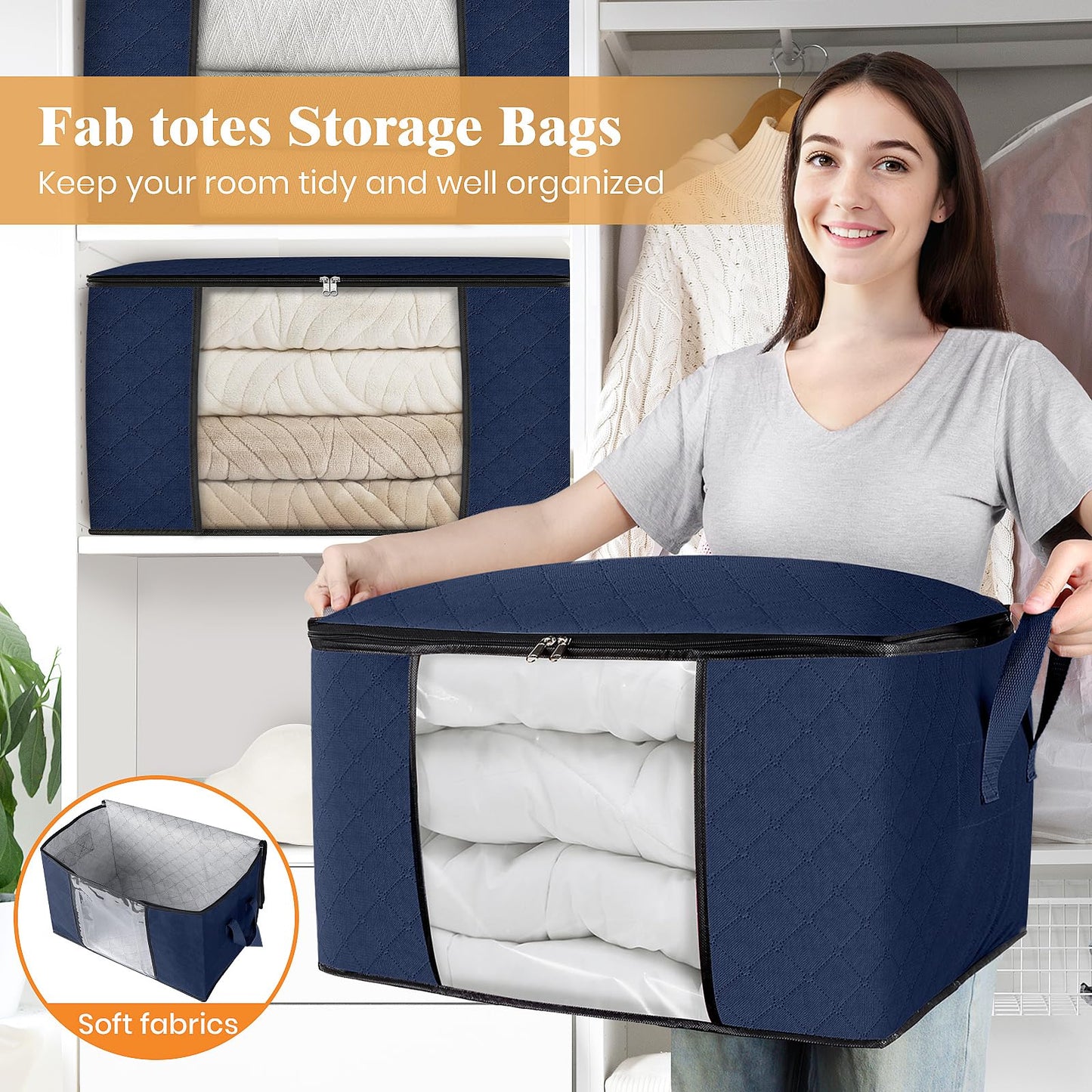 Fab Totes Clothes Storage Bags 6 Pack Foldable Organizers