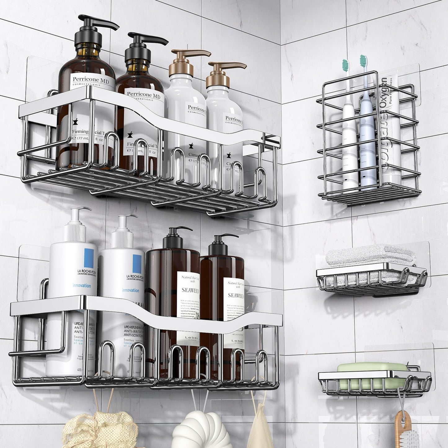 EUDELE Adhesive Shower Caddy 5 Pack Rustproof Organizer