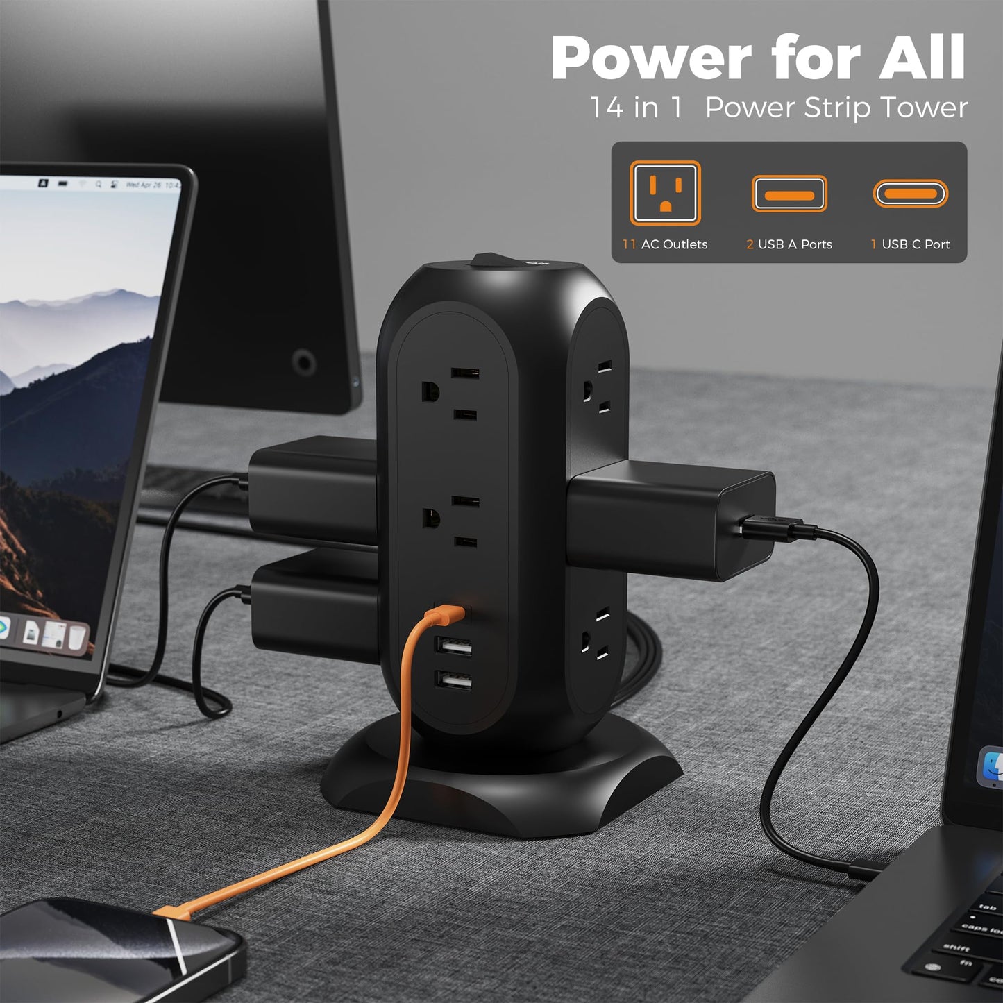 TESSAN Tower Power Strip 11 Outlets 3 USB 6 ft Cord