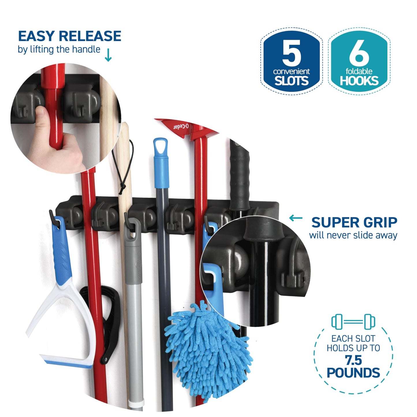 Homeit Mop and Broom Holder Wall Mount Organizer