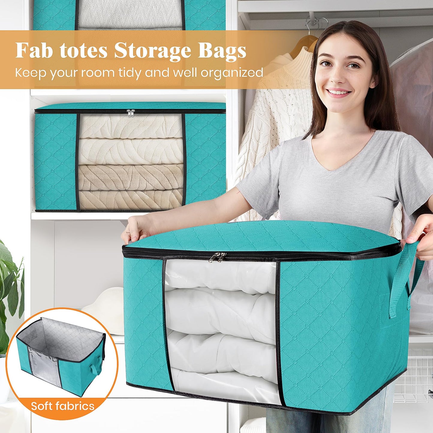 Fab Totes Clothes Storage Bags 6 Pack Foldable Organizers