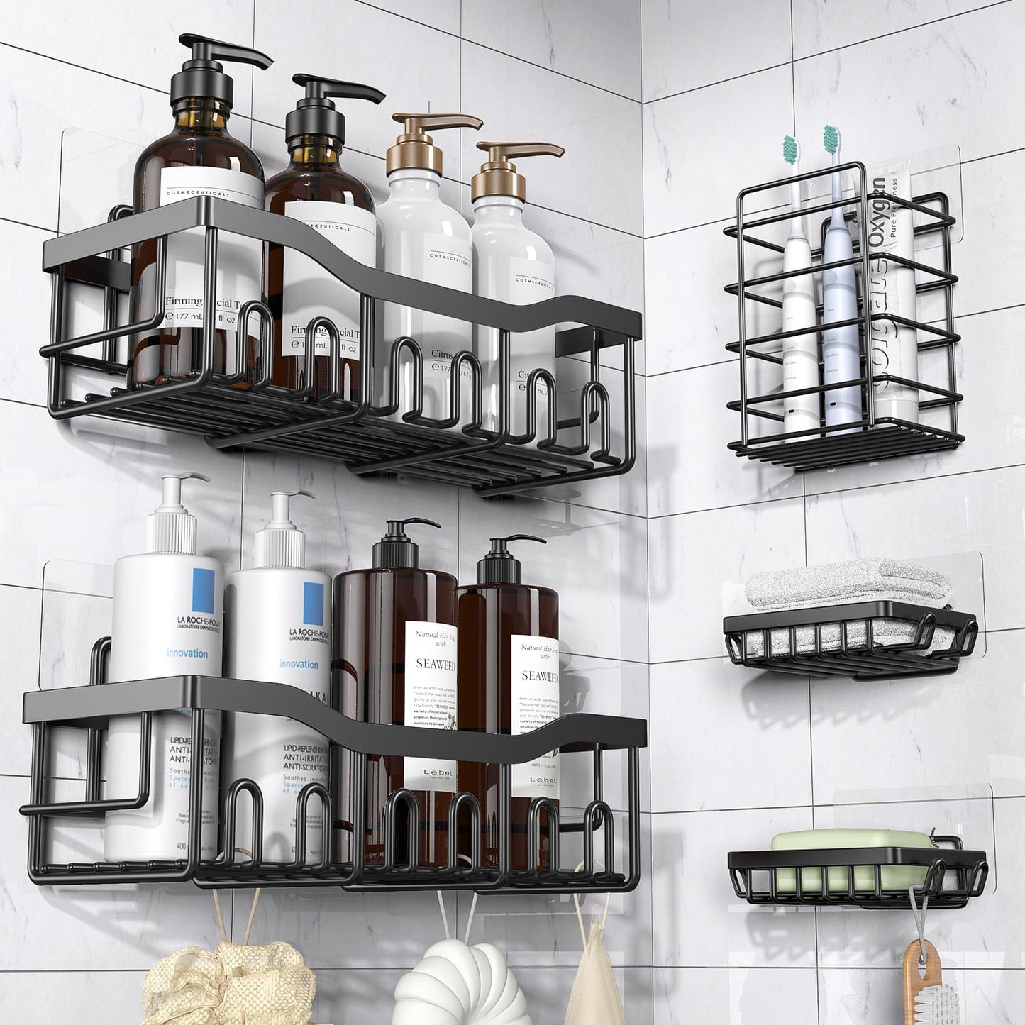 EUDELE Adhesive Shower Caddy 5 Pack Rustproof Organizer