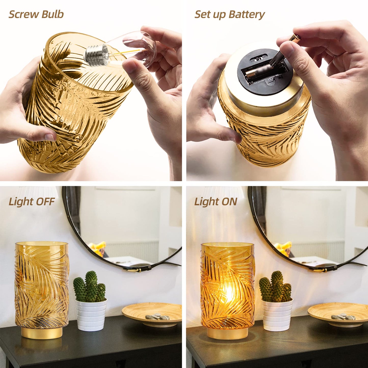 Battery Operated Cordless Table Lamp LED Nightlight with Timer