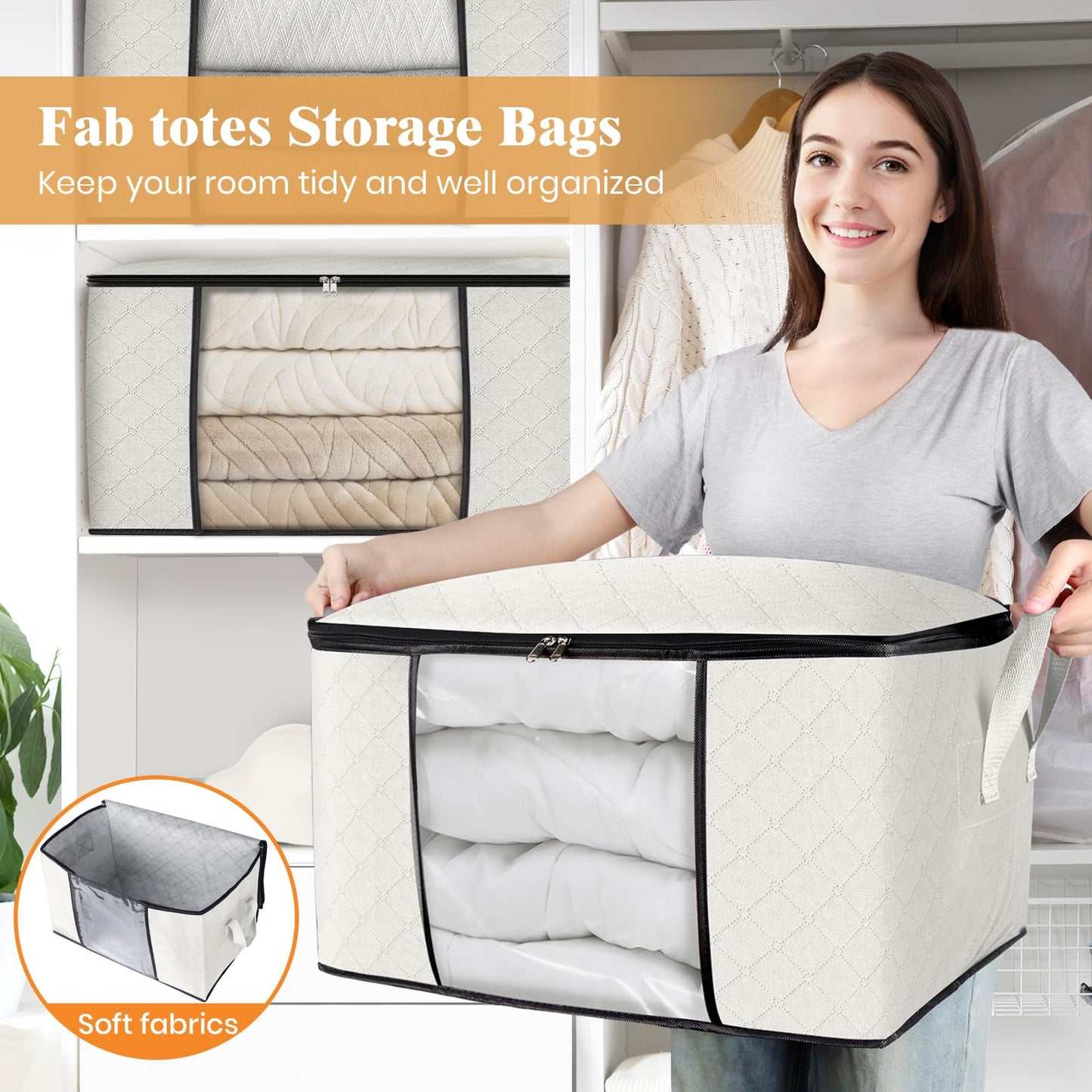 Fab Totes Clothes Storage Bags 6 Pack Foldable Organizers