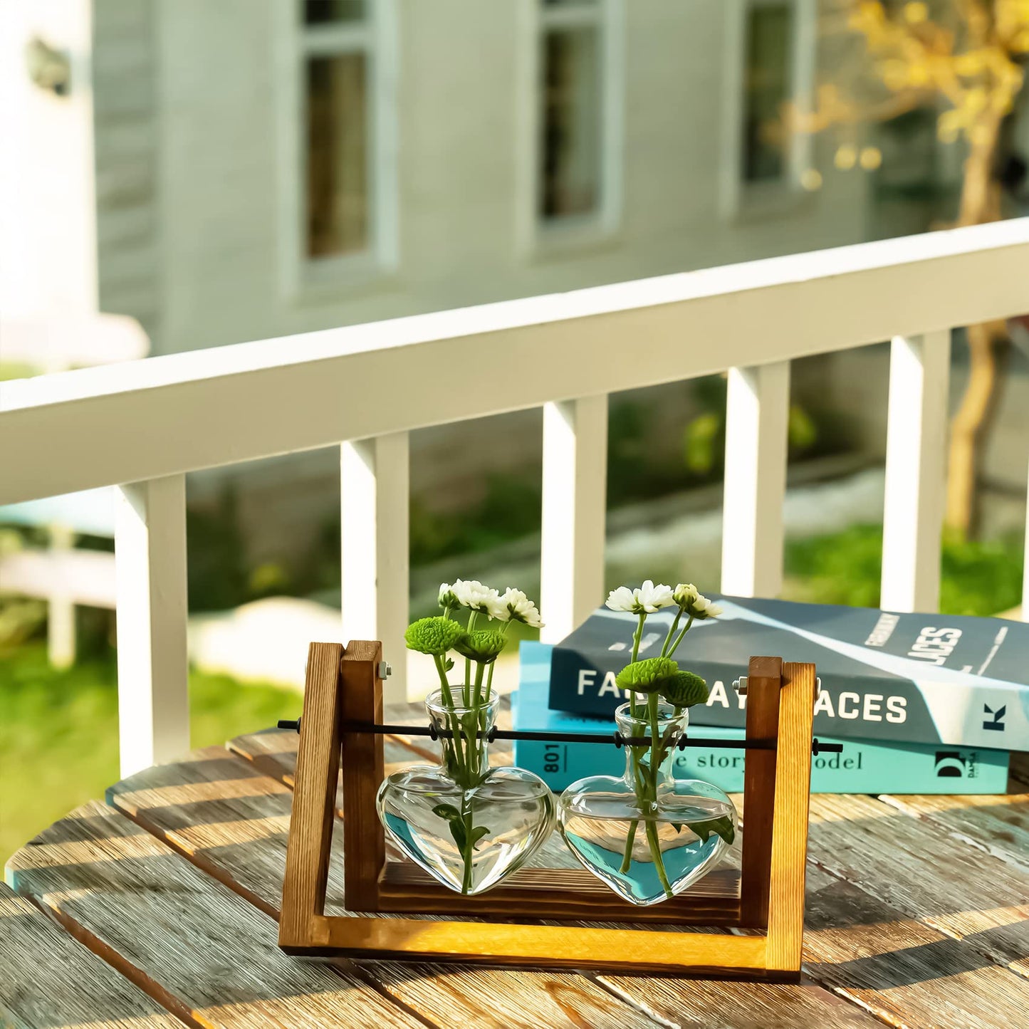 Kingbuy Terrarium Propagation Station 3 Bulb Glass Vase on Wooden Stand