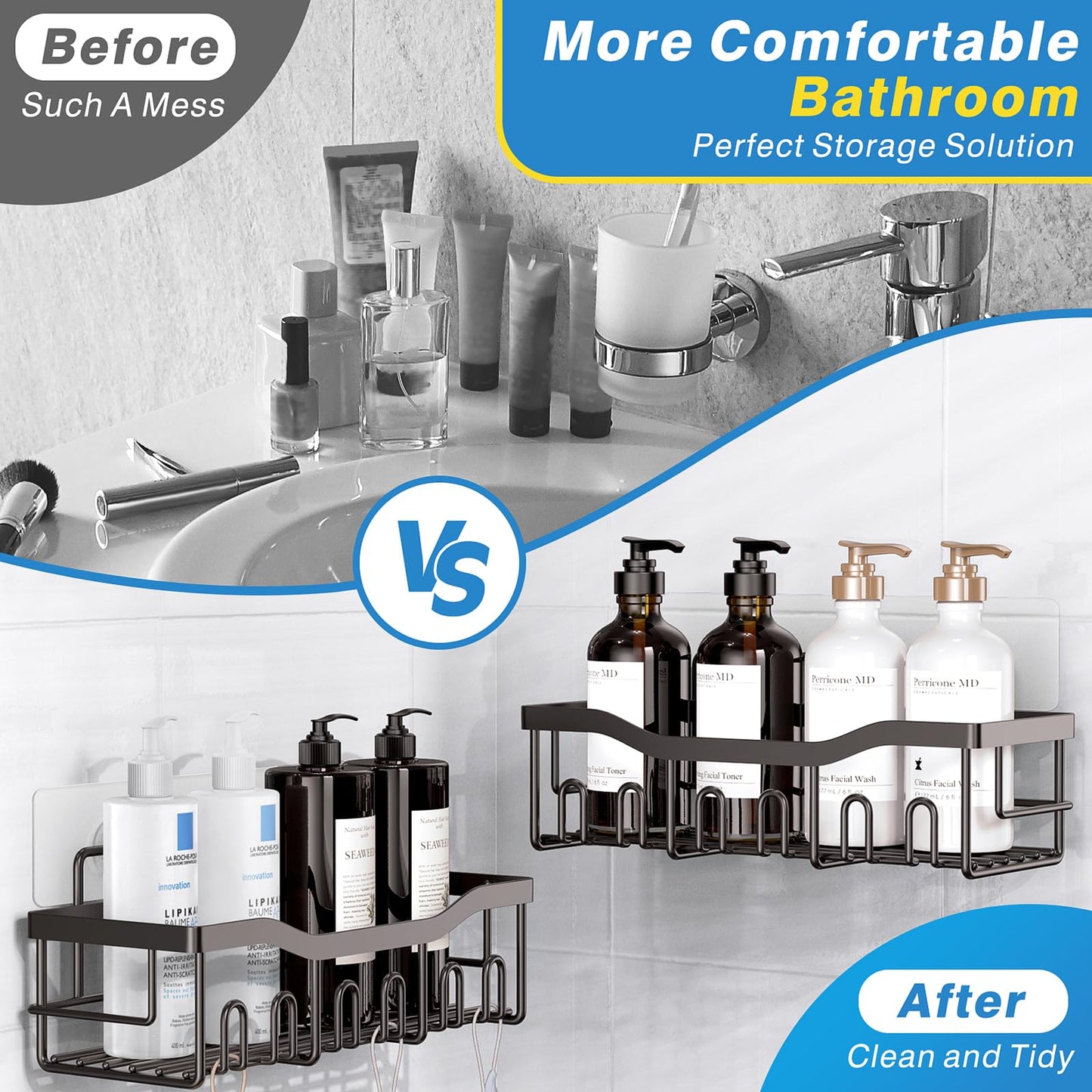 EUDELE Adhesive Shower Caddy 5 Pack Rustproof Organizer