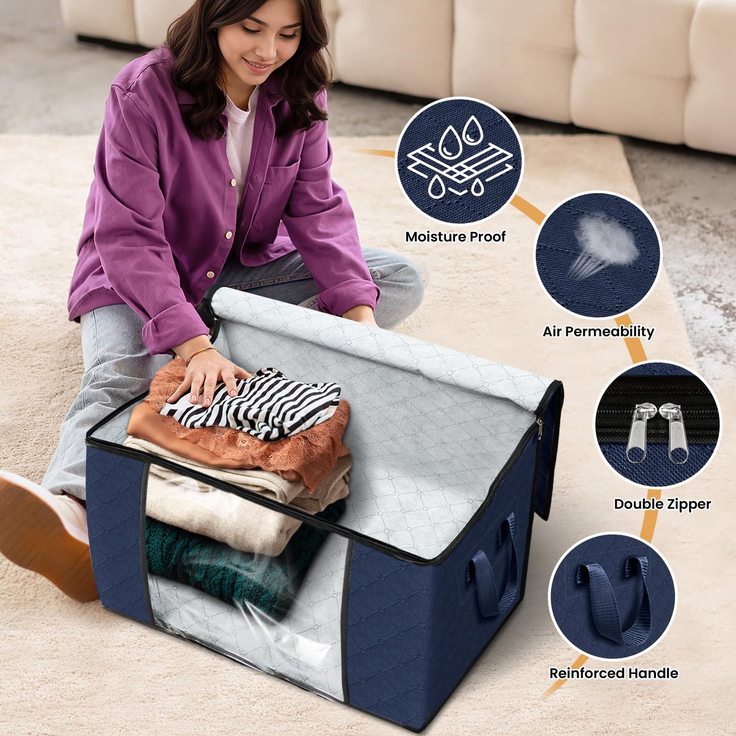 Fab Totes Clothes Storage Bags 6 Pack Foldable Organizers