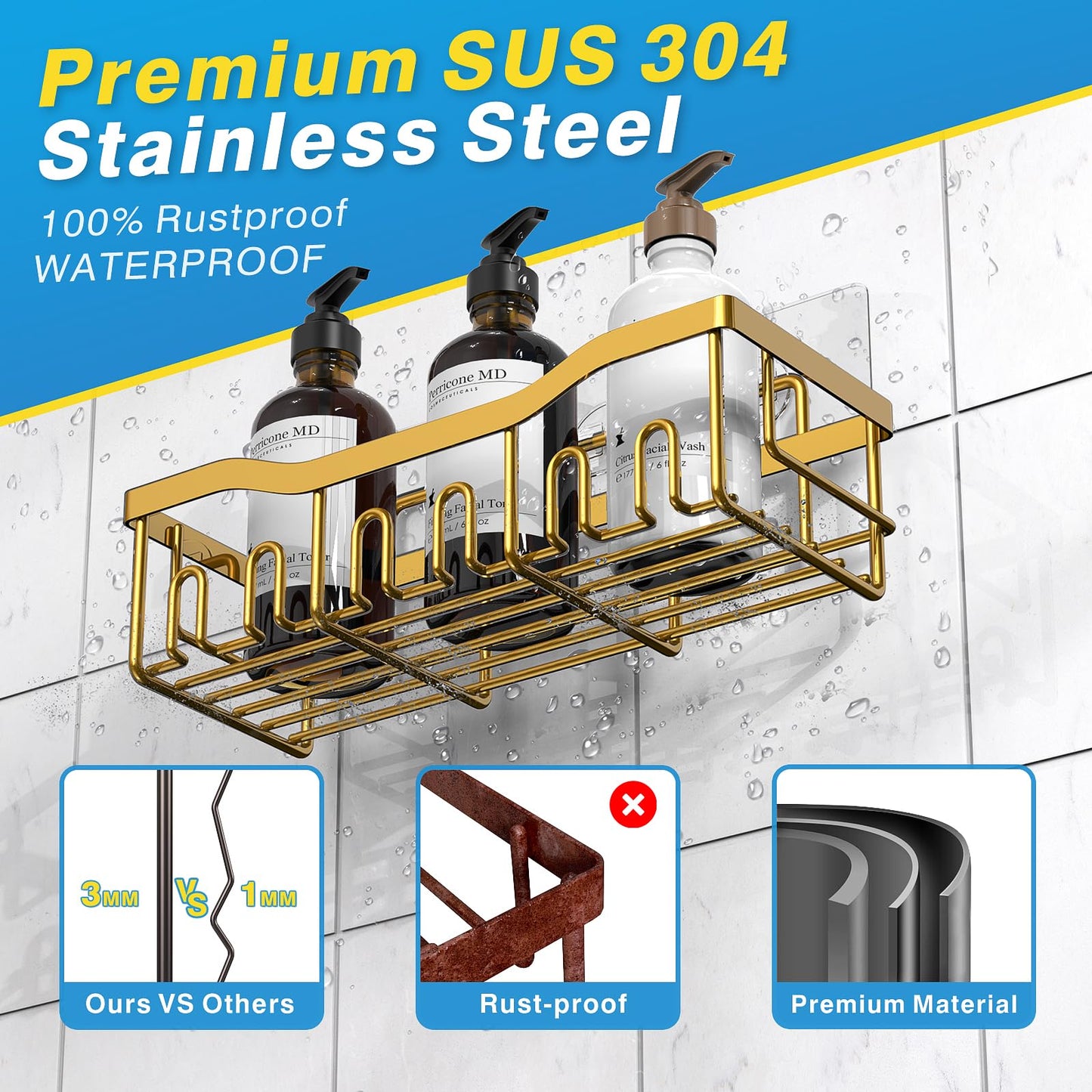 EUDELE Adhesive Shower Caddy 5 Pack Rustproof Organizer