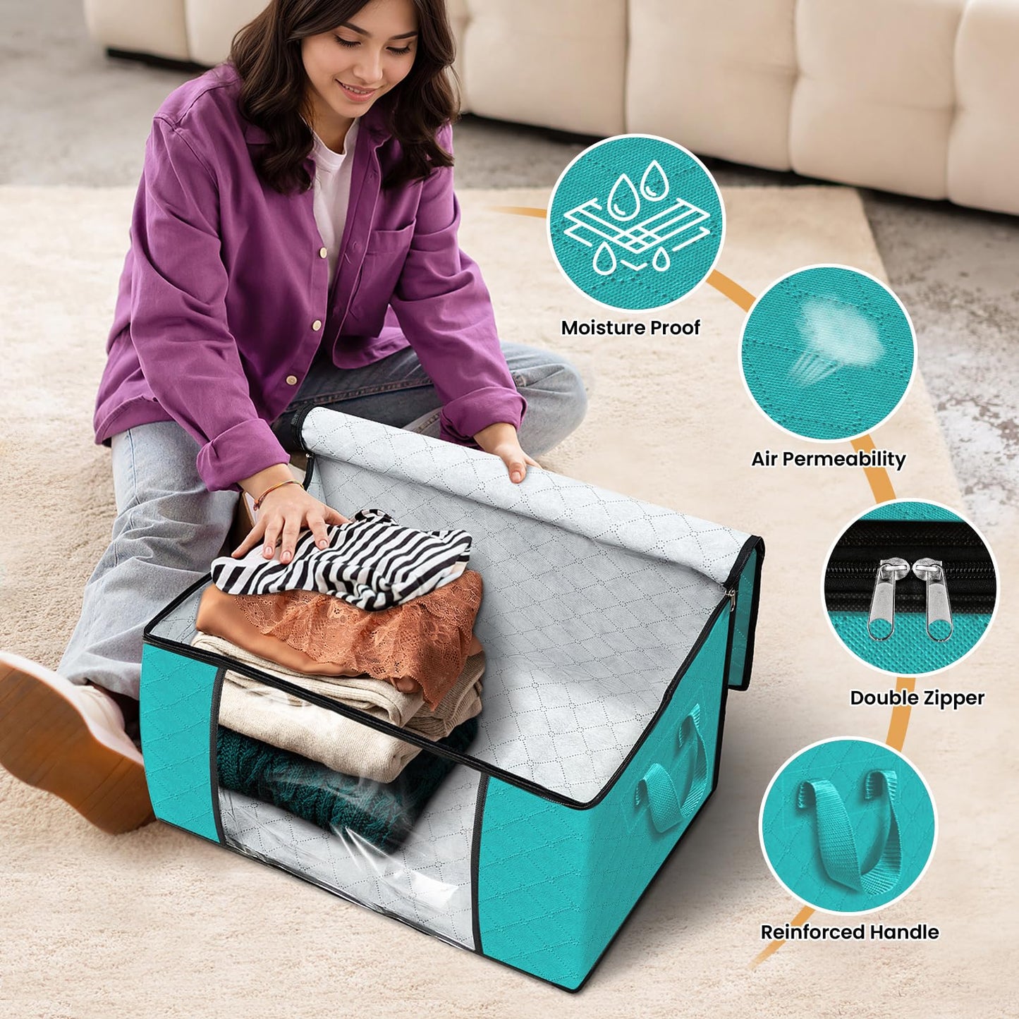 Fab Totes Clothes Storage Bags 6 Pack Foldable Organizers