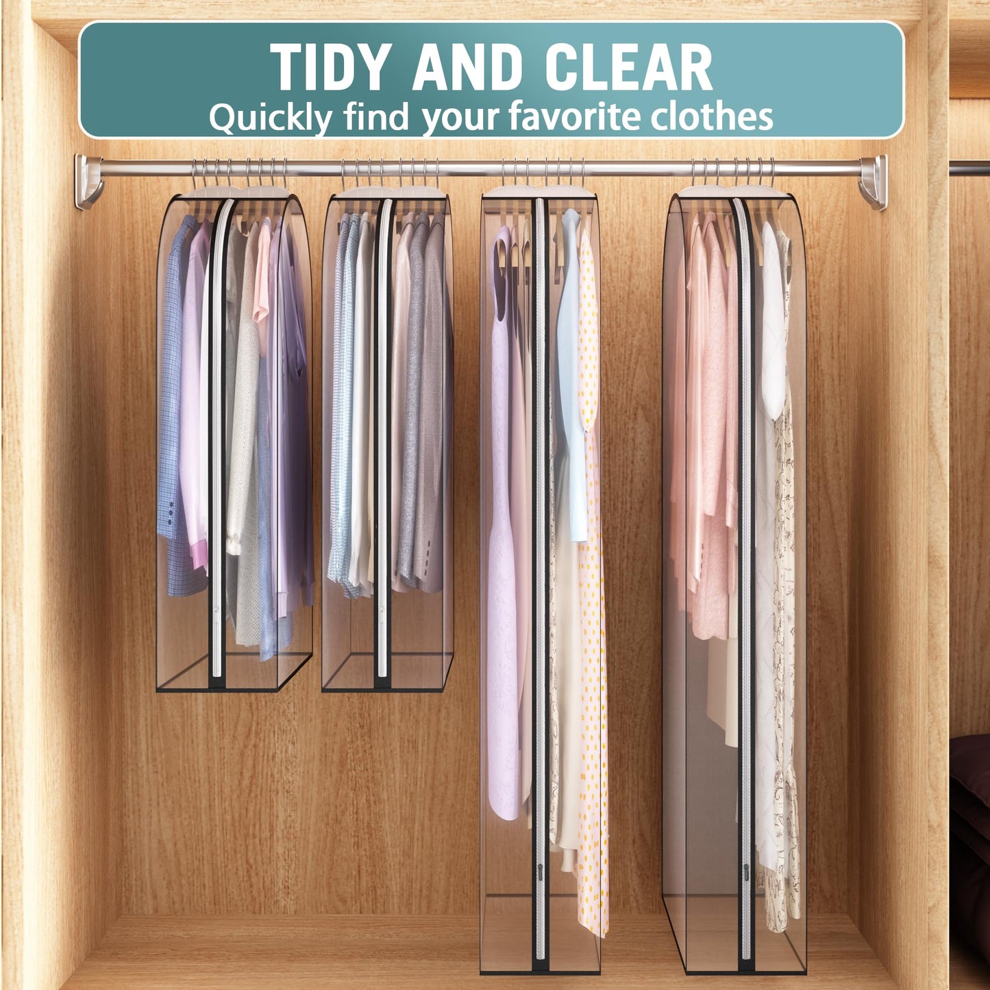 Liuoud Clear Garment Bags 4 Pack 40 Inch Gusseted Suit Covers