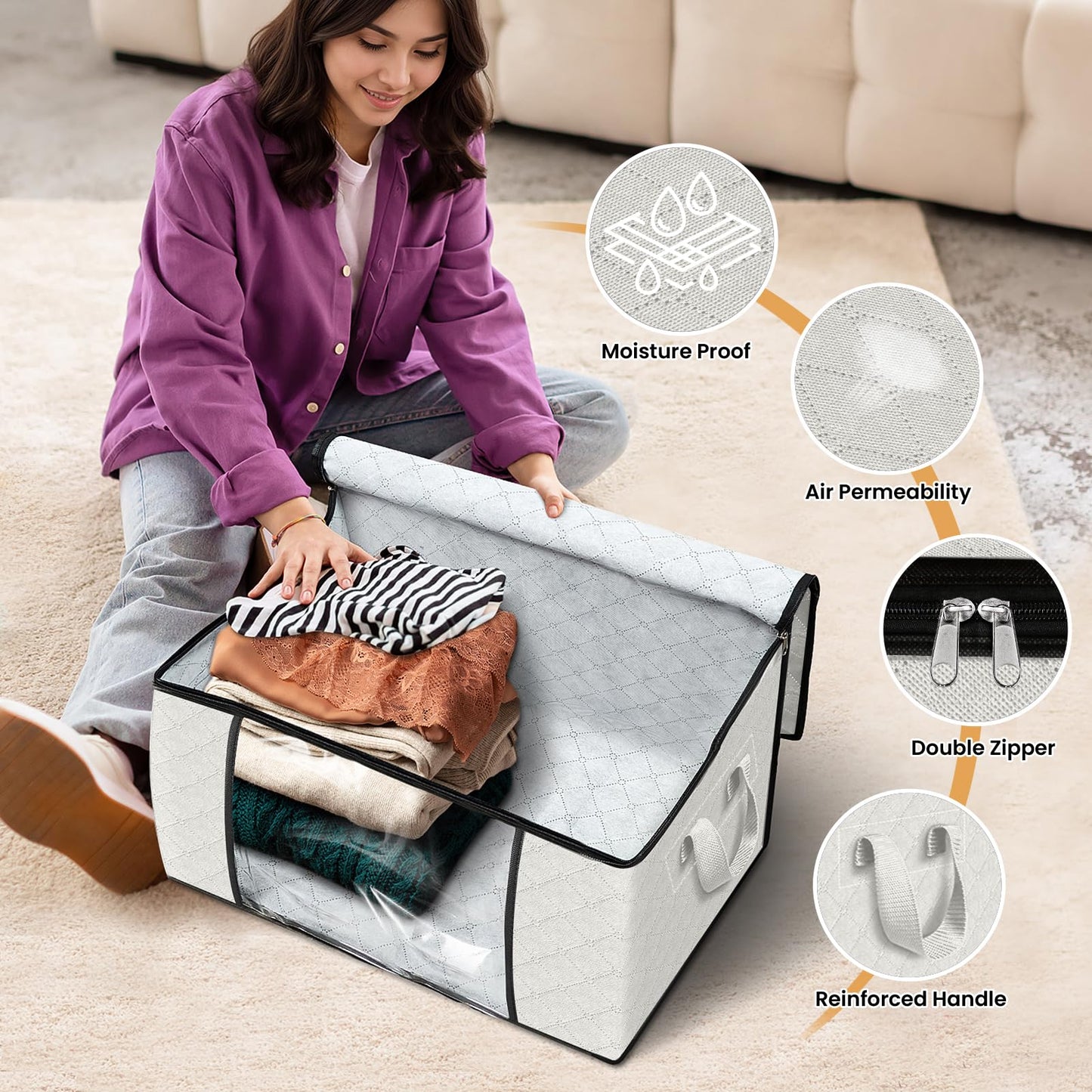 Fab Totes Clothes Storage Bags 6 Pack Foldable Organizers