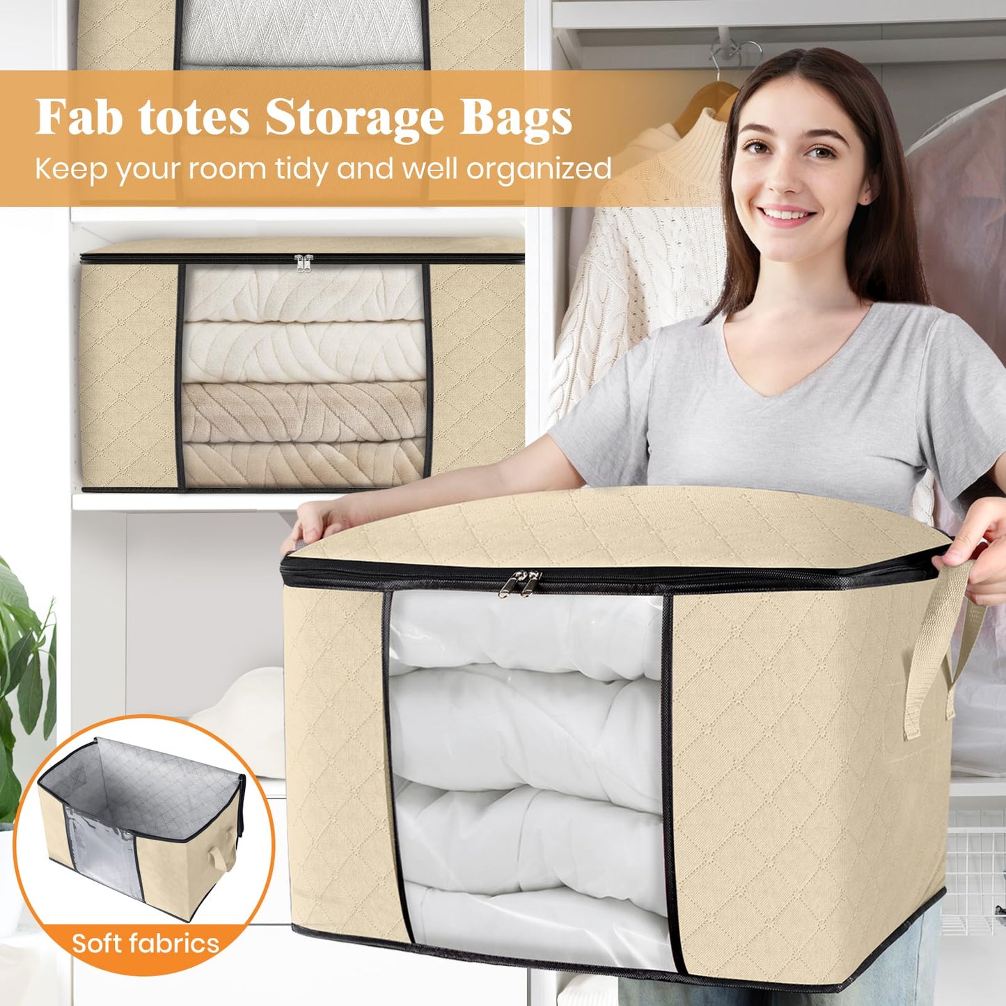 Fab Totes Clothes Storage Bags 6 Pack Foldable Organizers
