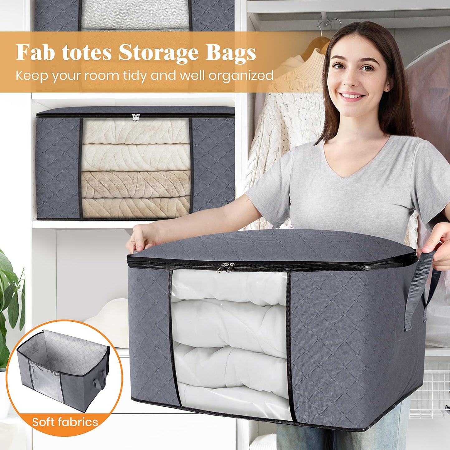 Fab Totes Clothes Storage Bags 6 Pack Foldable Organizers