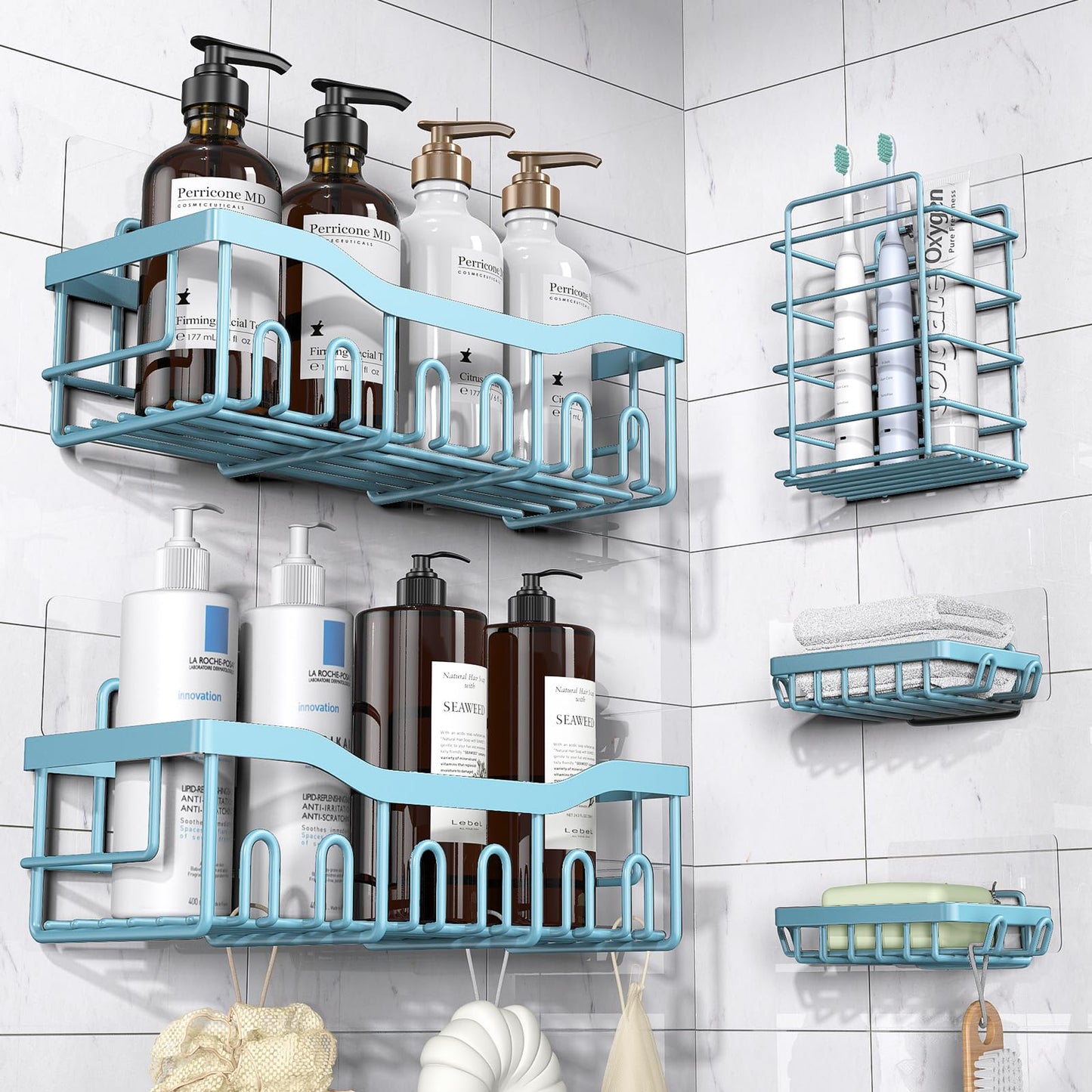 EUDELE Adhesive Shower Caddy 5 Pack Rustproof Organizer