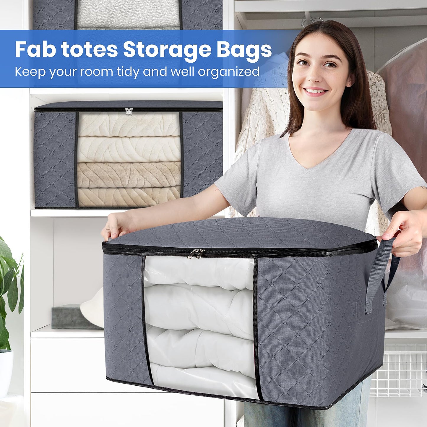 Fab Totes Clothes Storage Bags 6 Pack Foldable Organizers