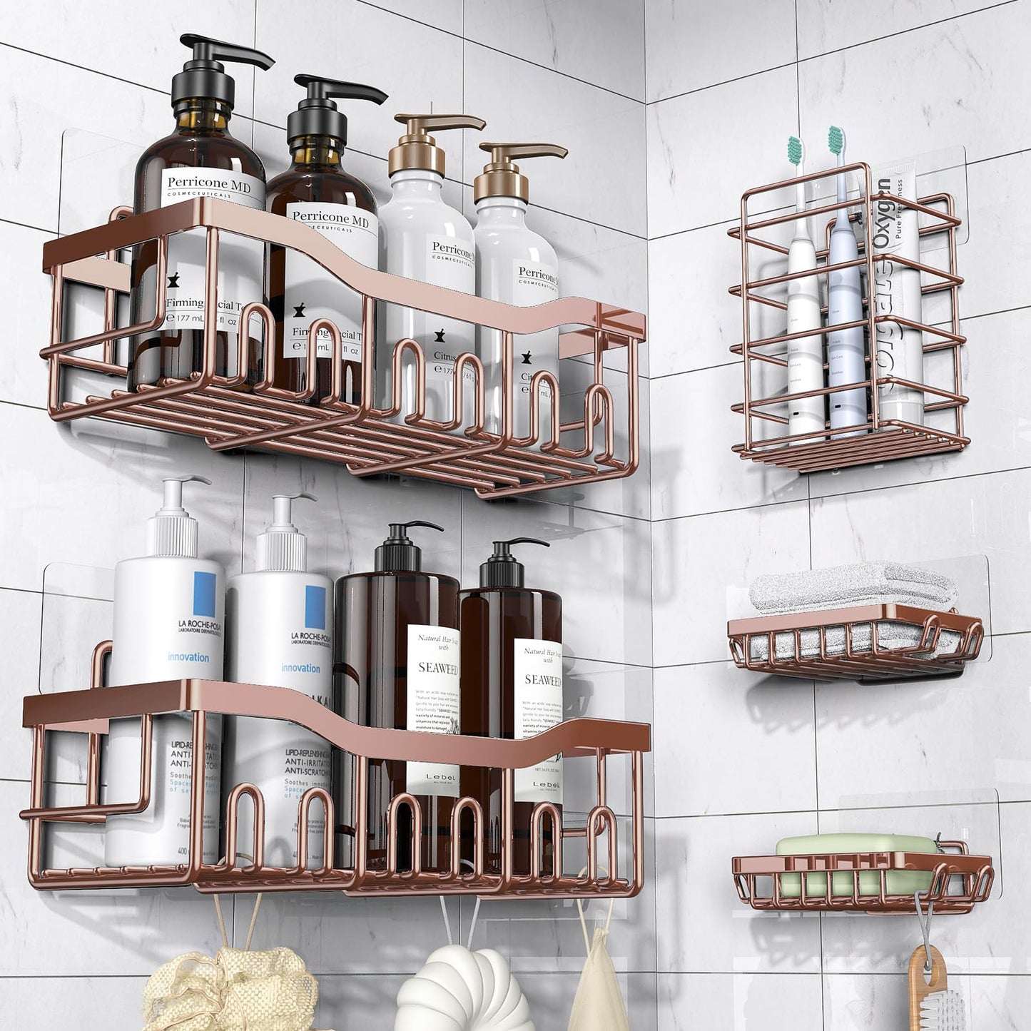 EUDELE Adhesive Shower Caddy 5 Pack Rustproof Organizer