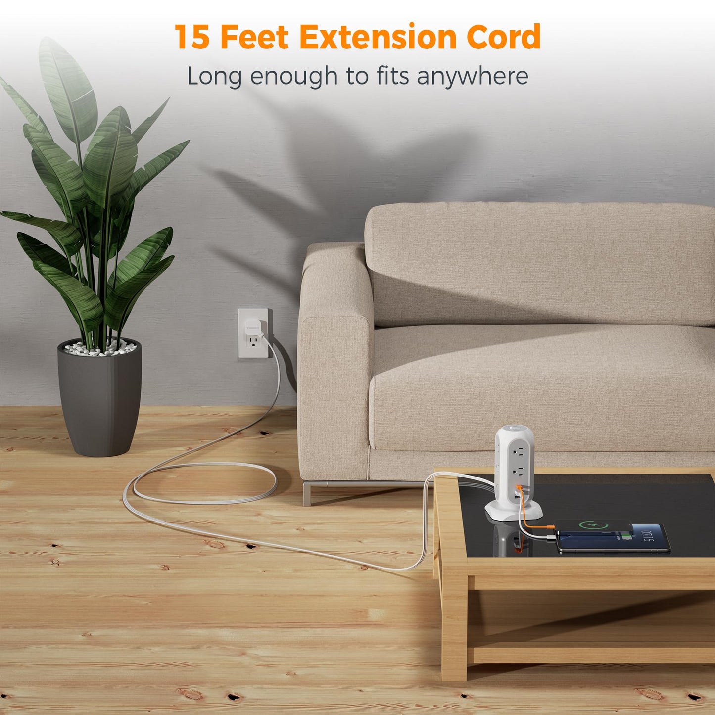 TESSAN Tower Power Strip 11 Outlets 3 USB 6 ft Cord