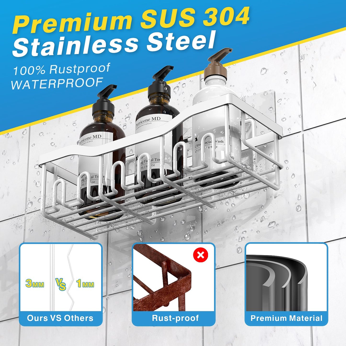 EUDELE Adhesive Shower Caddy 5 Pack Rustproof Organizer