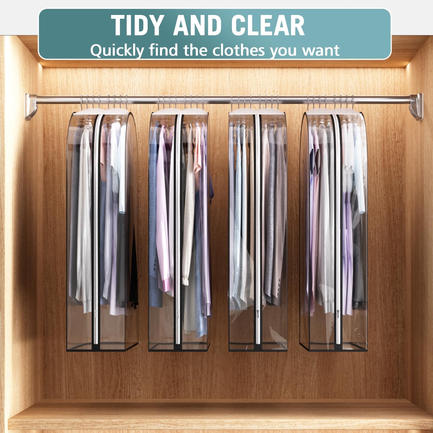 Liuoud Clear Garment Bags 4 Pack 40 Inch Gusseted Suit Covers