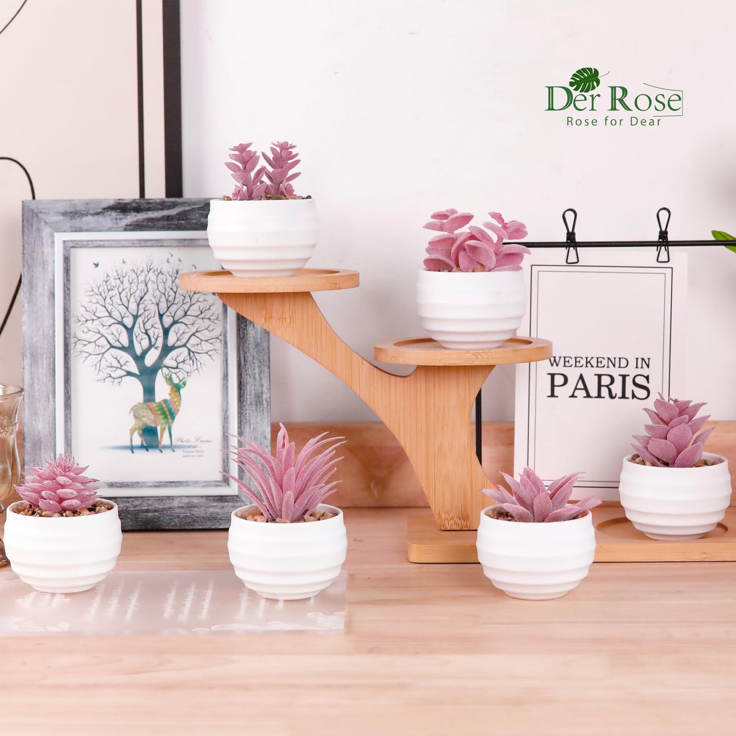 Der Rose 6 Pack Small Succulent Plants Faux Potted Greenery