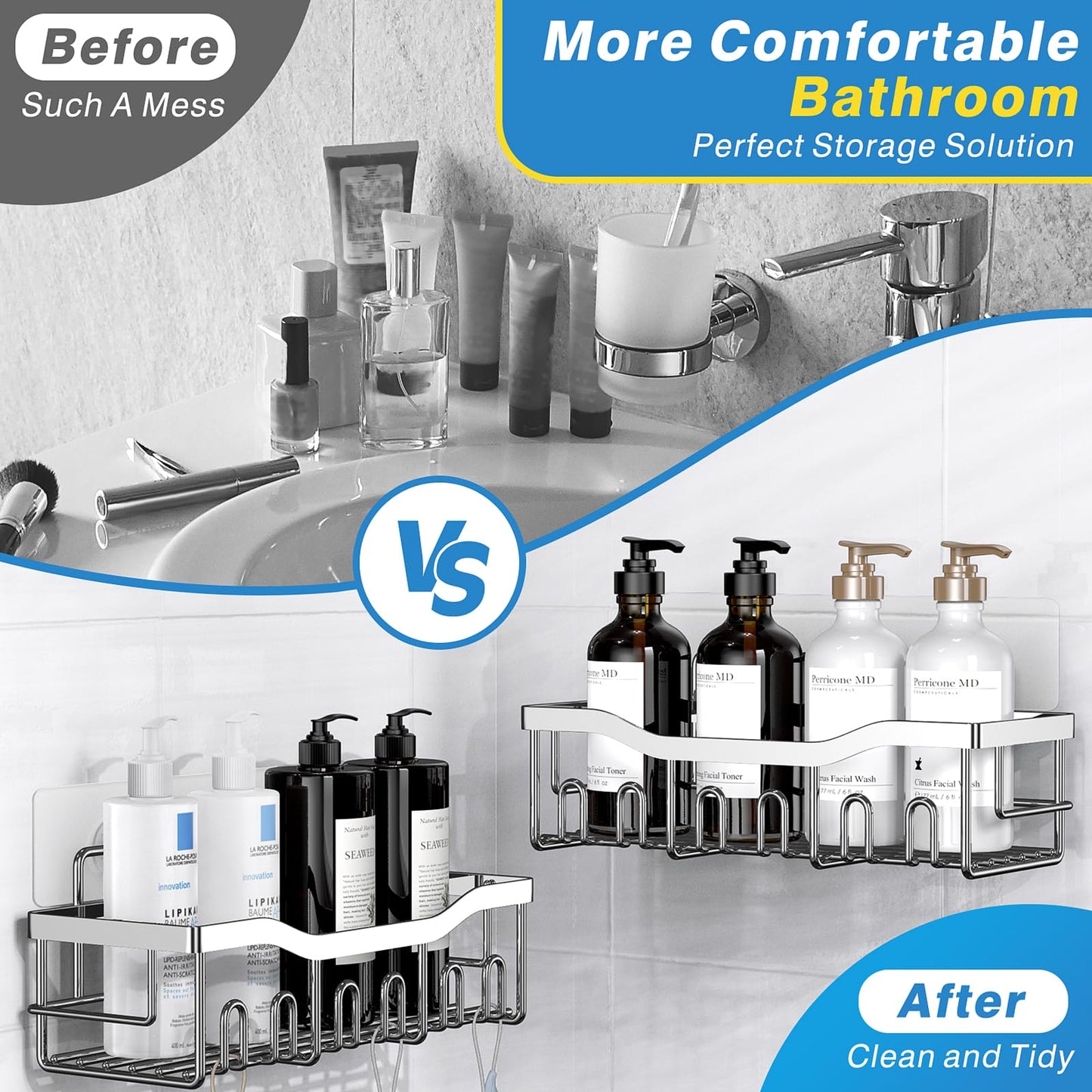 EUDELE Adhesive Shower Caddy 5 Pack Rustproof Organizer