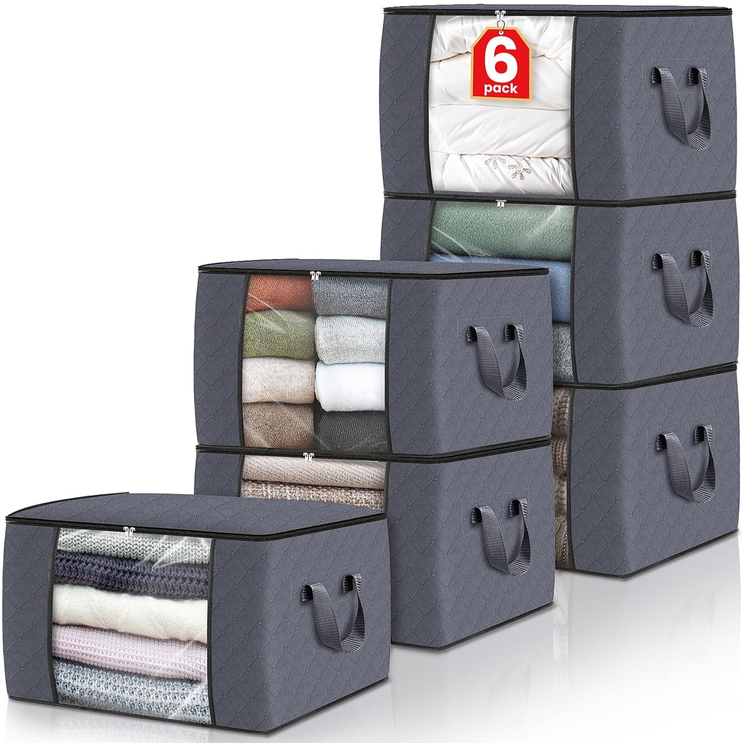 Fab Totes Clothes Storage Bags 6 Pack Foldable Organizers