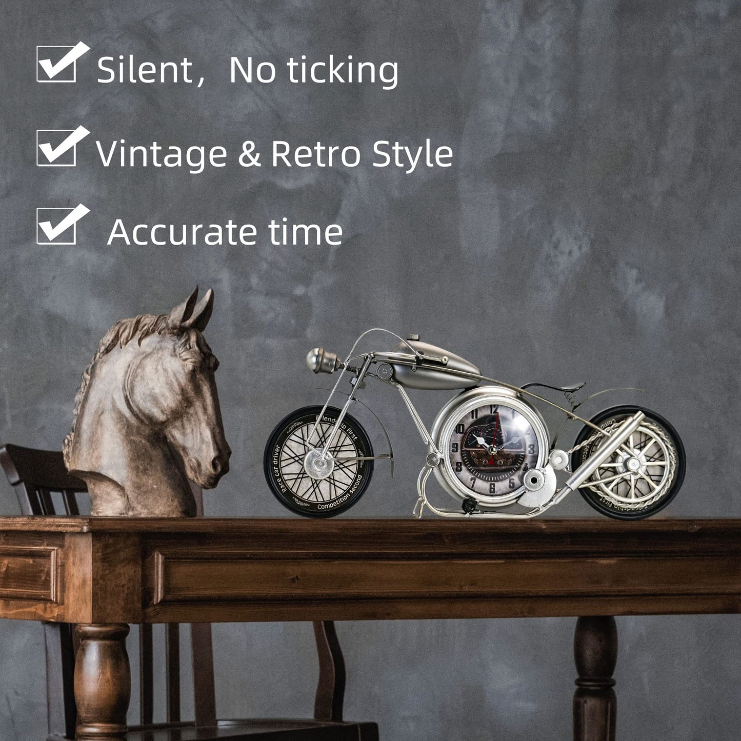 Metal Motorcycle Wall Clock Bronze Decorative Shelf Clock