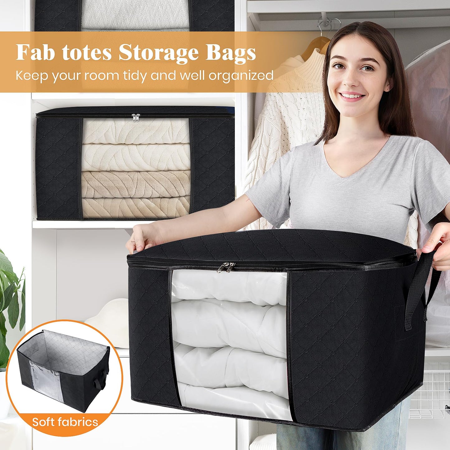 Fab Totes Clothes Storage Bags 6 Pack Foldable Organizers