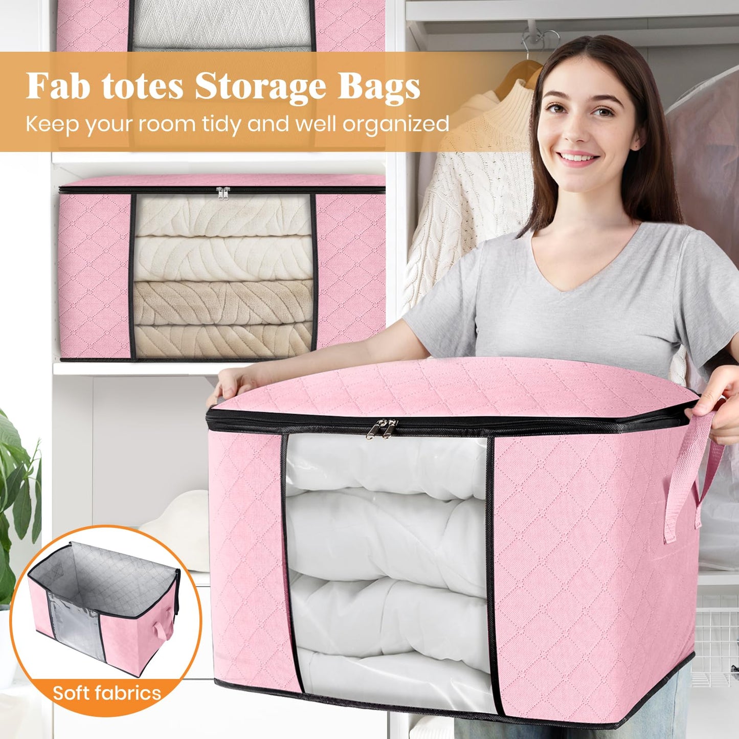 Fab Totes Clothes Storage Bags 6 Pack Foldable Organizers
