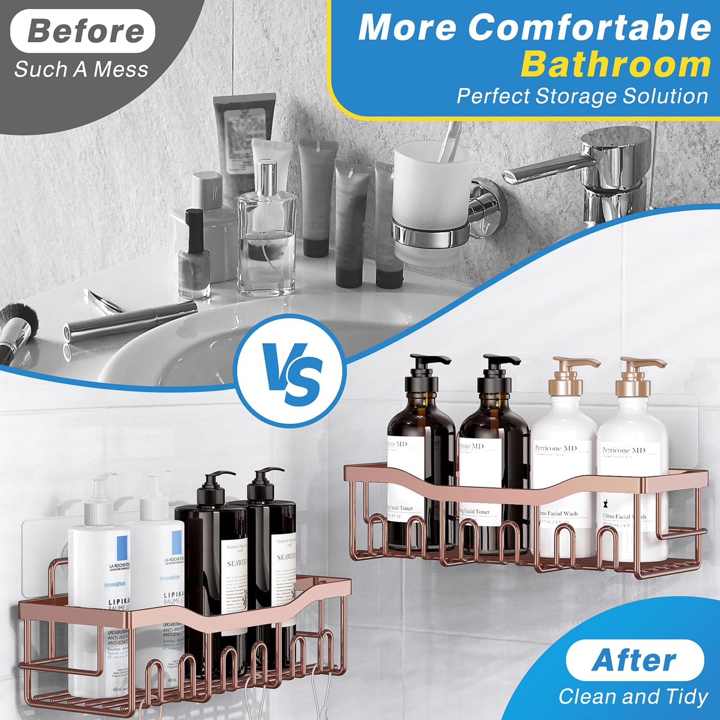 EUDELE Adhesive Shower Caddy 5 Pack Rustproof Organizer