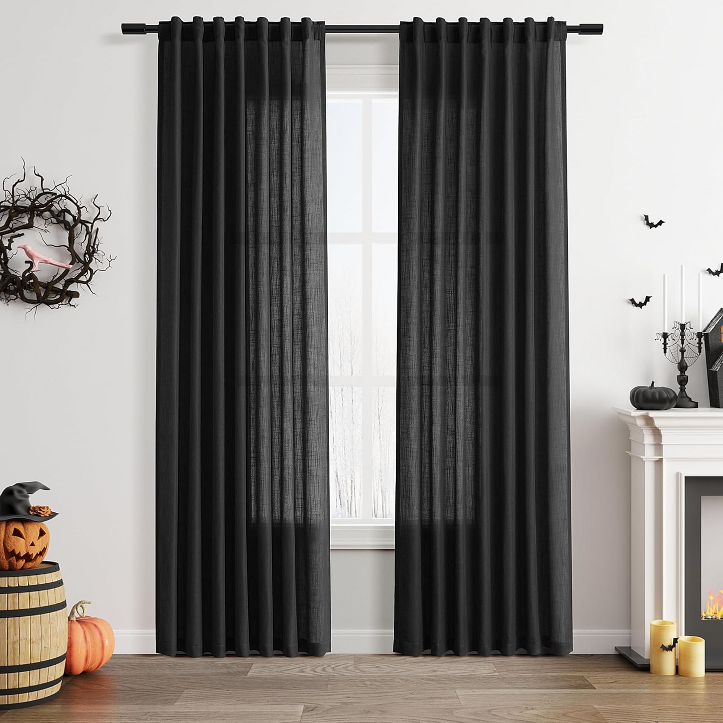 Cream Linen Curtains 84 Inch Farmhouse Semi Sheer Panels