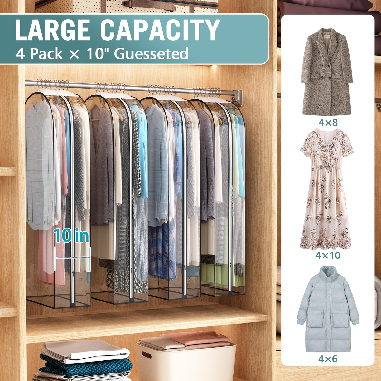 Liuoud Clear Garment Bags 4 Pack 40 Inch Gusseted Suit Covers